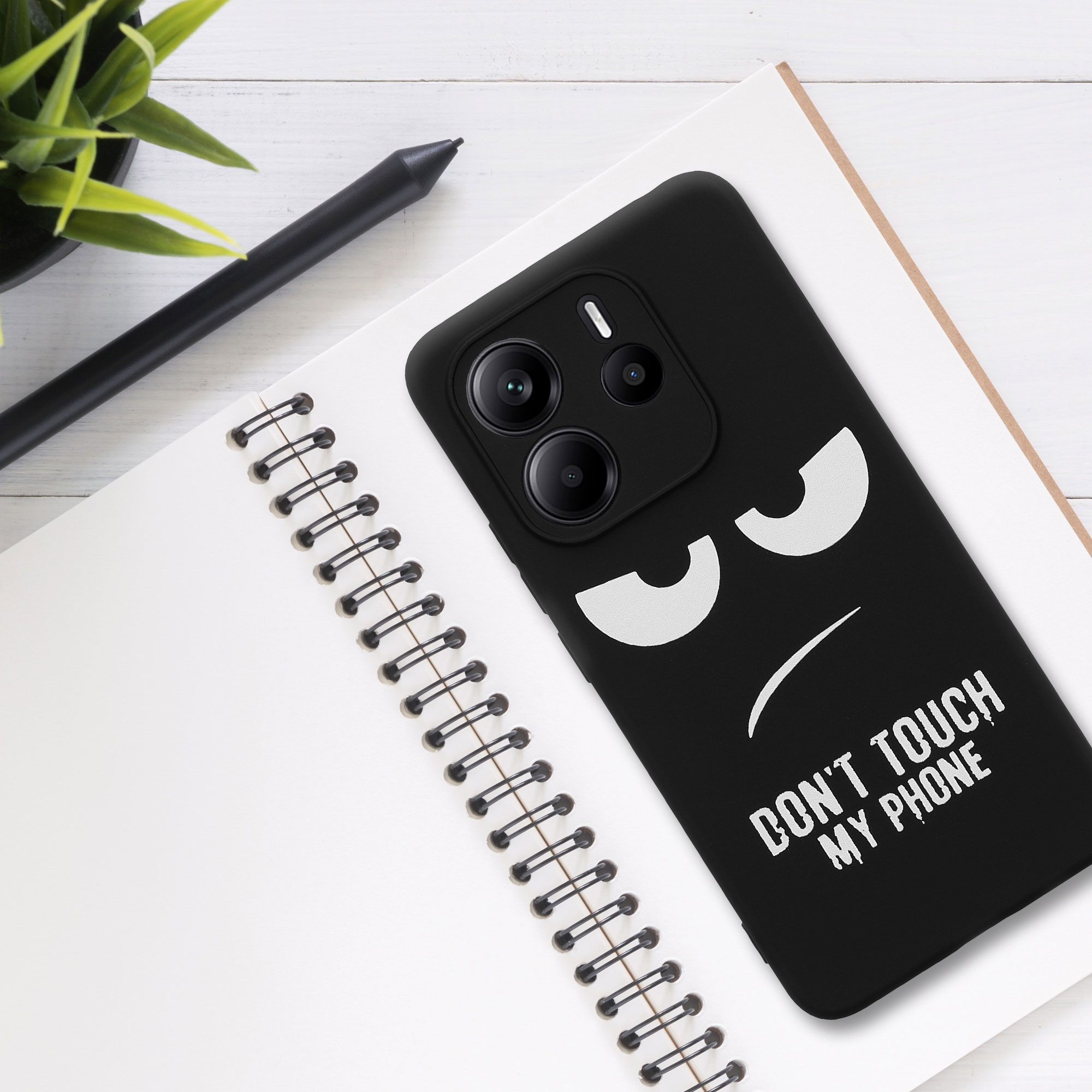 TPU silikonové pouzdro pro Xiaomi Redmi Note 14 4G (není pro verzi 5G) kwmobile - bílá „nesahej na můj telefon“ / černá