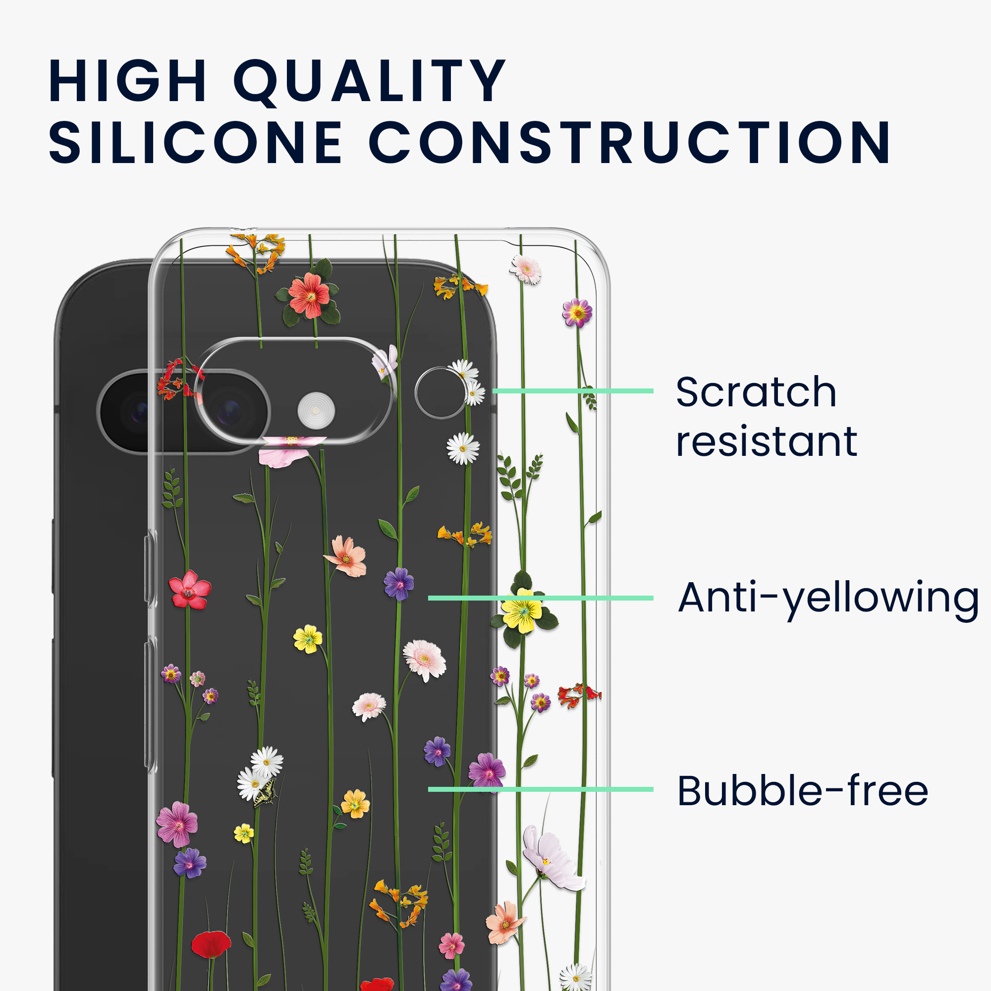 Silikonový kryt kwmobile pro Google Pixel 9a - luční květy / transparentní