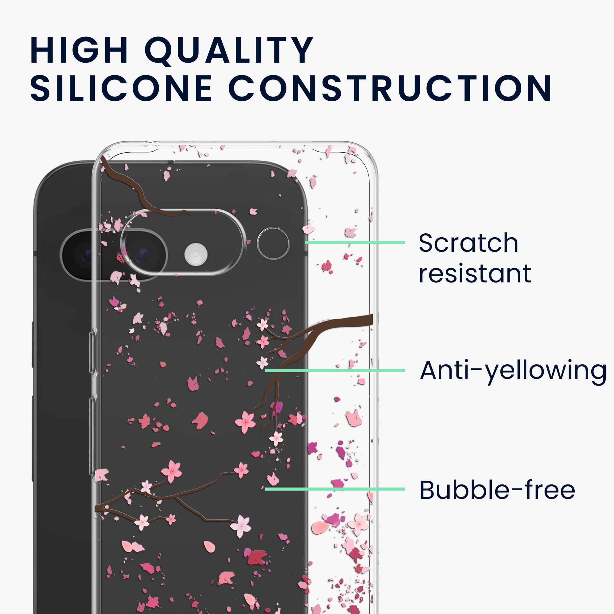 Čiré pouzdro pro Google Pixel 9a kwmobile TPU - růžová (třešňové květy) / tmavě hnědá / transparentní