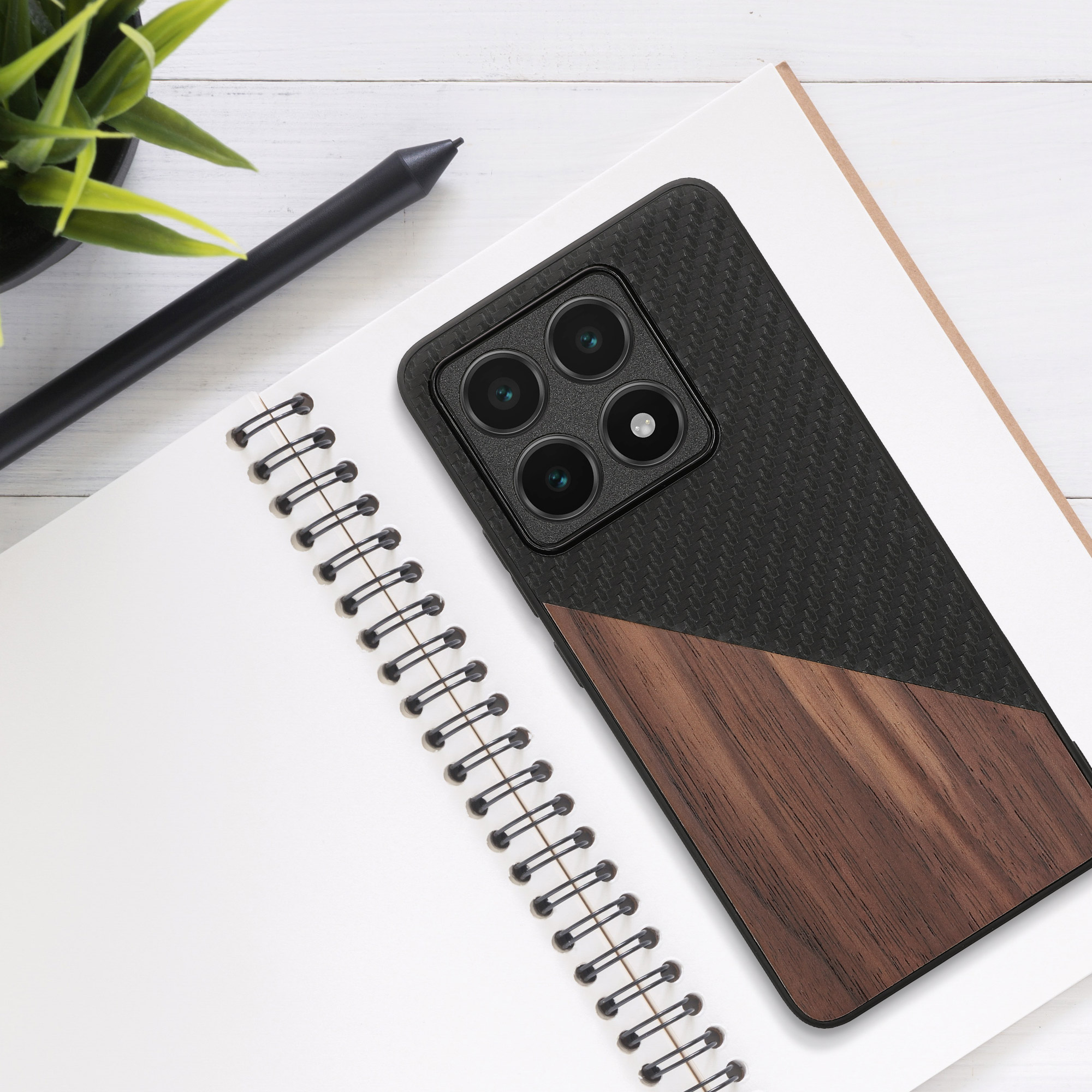 Kryt na mobil Xiaomi 14T kwmobile Wood / Carbon tmavě hnědá