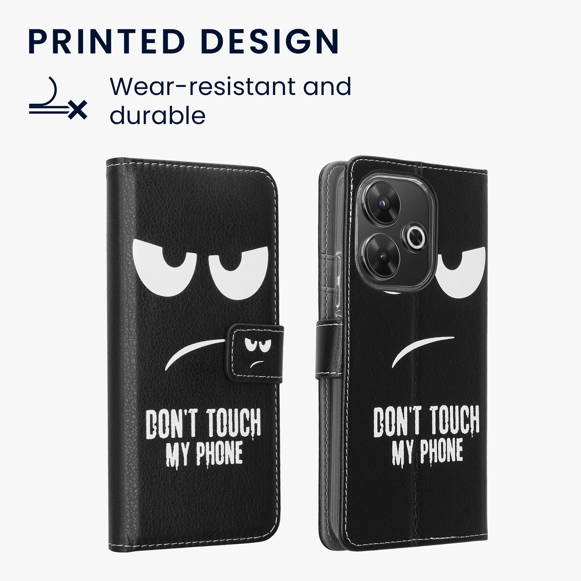 Kryt Xiaomi Redmi 13 přihrádka karta TPU bílá/černá - motiv "Don't Touch My Phone" kwmobile