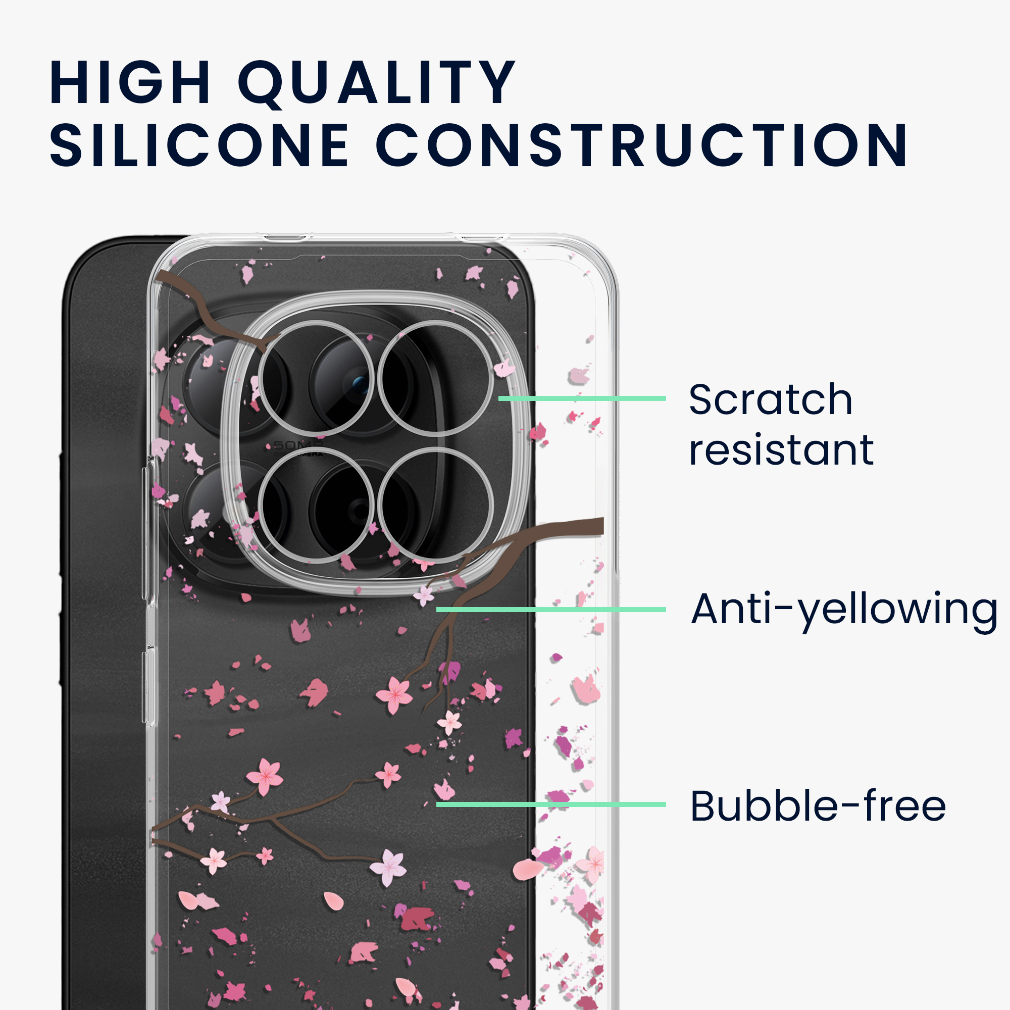 Čiré pouzdro pro Xiaomi Redmi Note 15 Pro+ 5G / Poco M8 Pro 5G kwmobile TPU - růžová (třešňové květy) / tmavě hnědá / transparentní