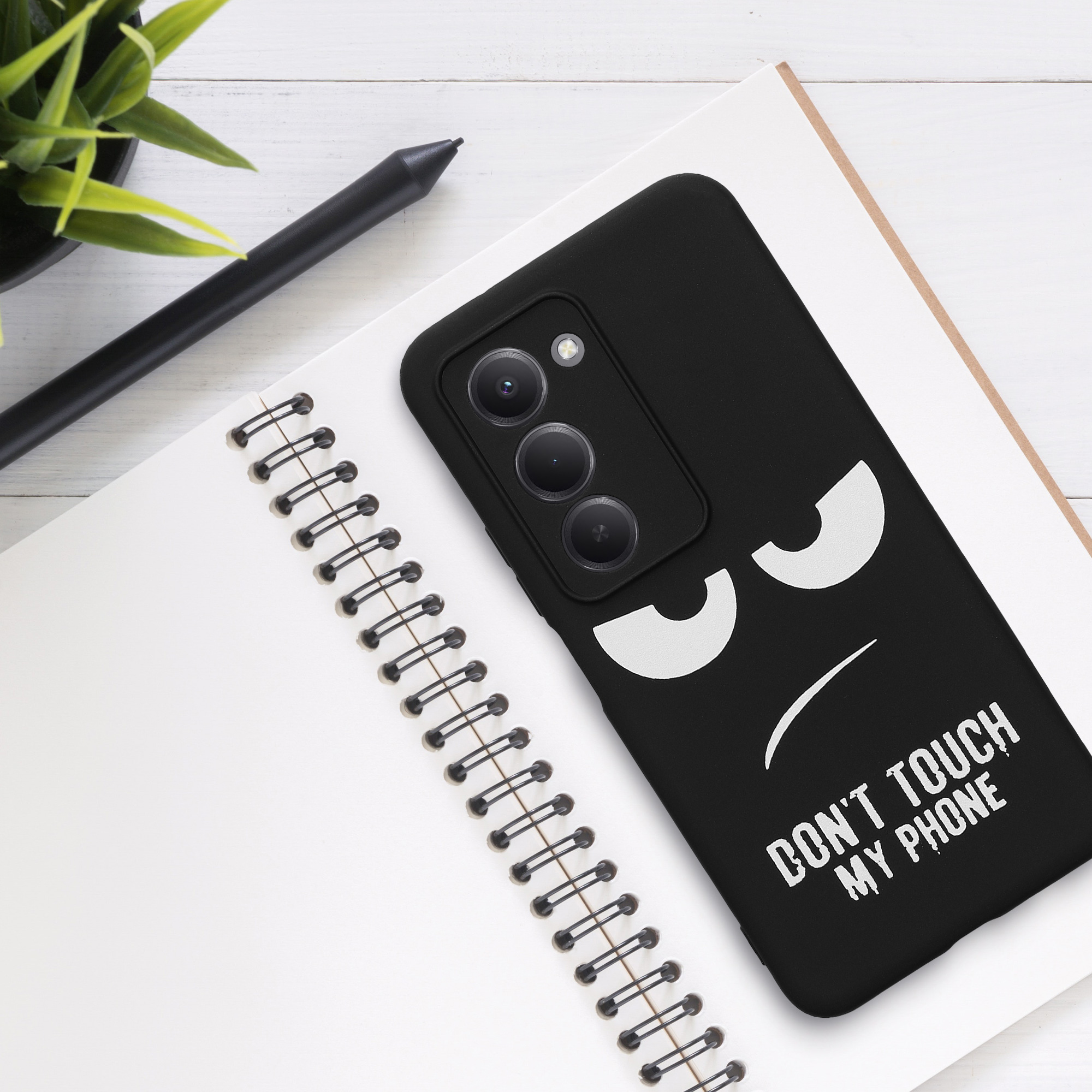 TPU silikonové pouzdro pro Xiaomi Redmi 15 5G kwmobile - bílá „nesahej na můj telefon“ / černá
