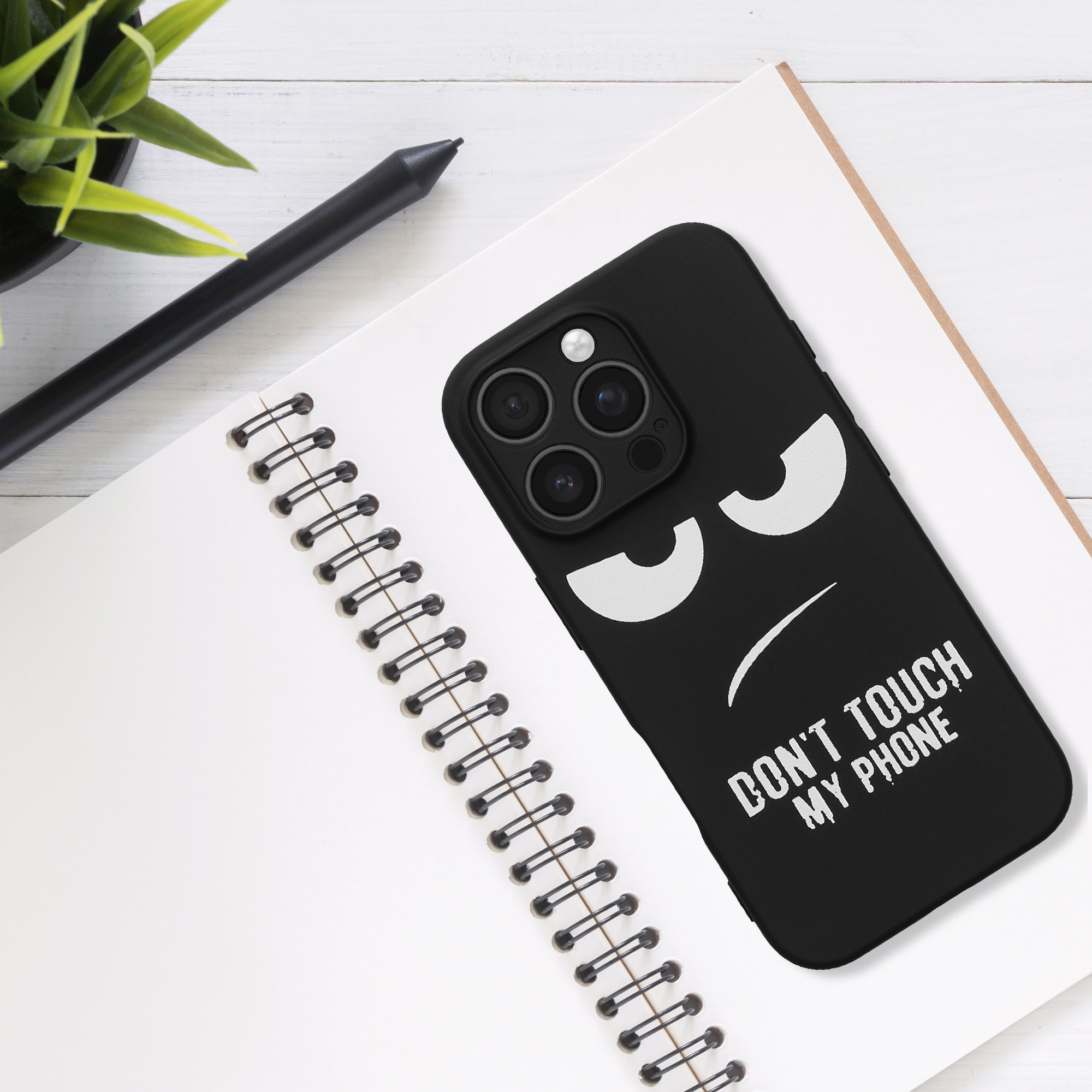 TPU silikonové pouzdro pro Apple iPhone 16 Pro kwmobile - bílá „nesahej na můj telefon“ / černá