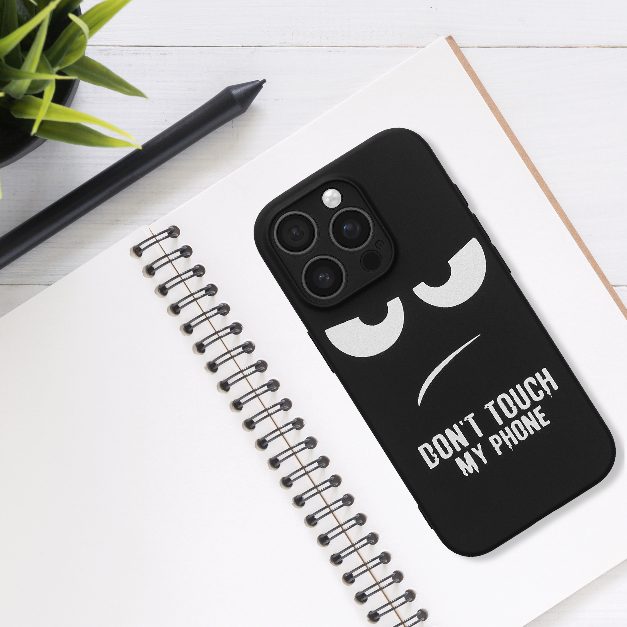 TPU silikonové pouzdro pro Apple iPhone 14 Pro kwmobile - bílá „nesahej na můj telefon“ / černá