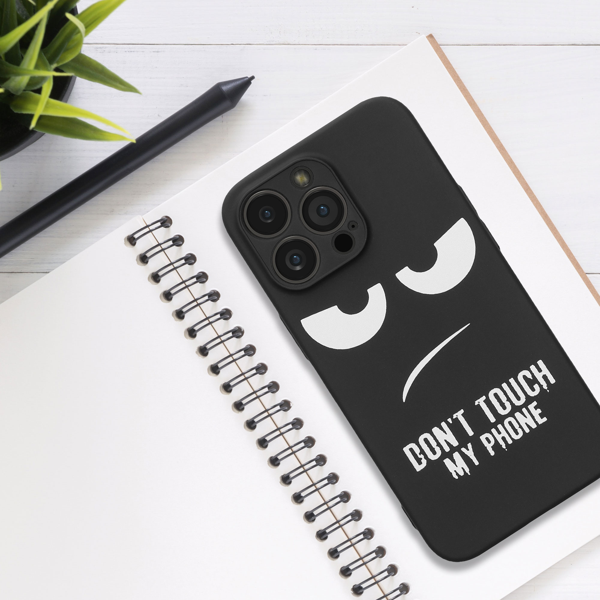 TPU silikonové pouzdro pro Apple iPhone 13 Pro kwmobile - bílá „nesahej na můj telefon“ / černá