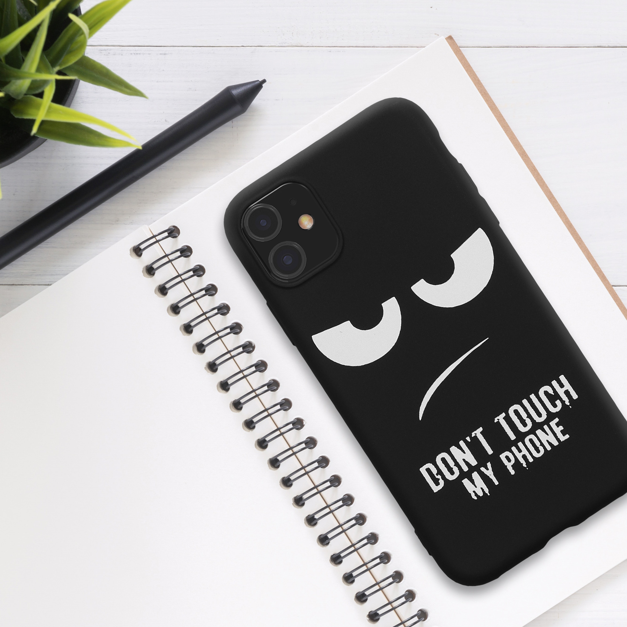 TPU silikonové pouzdro pro Apple iPhone 11, měkké a protiskluzové kwmobile ‑ „nesahej na můj telefon“, bílá / černá