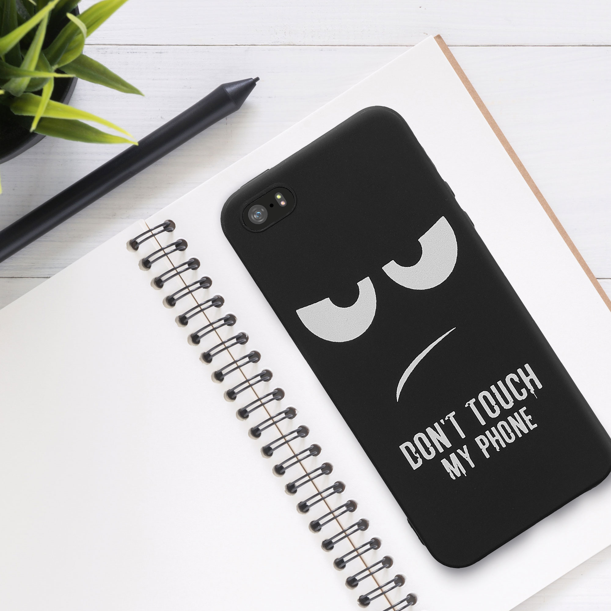 TPU silikonový kryt pro Apple iPhone SE (1. generace, 2016) / iPhone 5 / 5S, měkký a protiskluzový kwmobile ‑ „nesahej na můj telefon“, bílá / černá