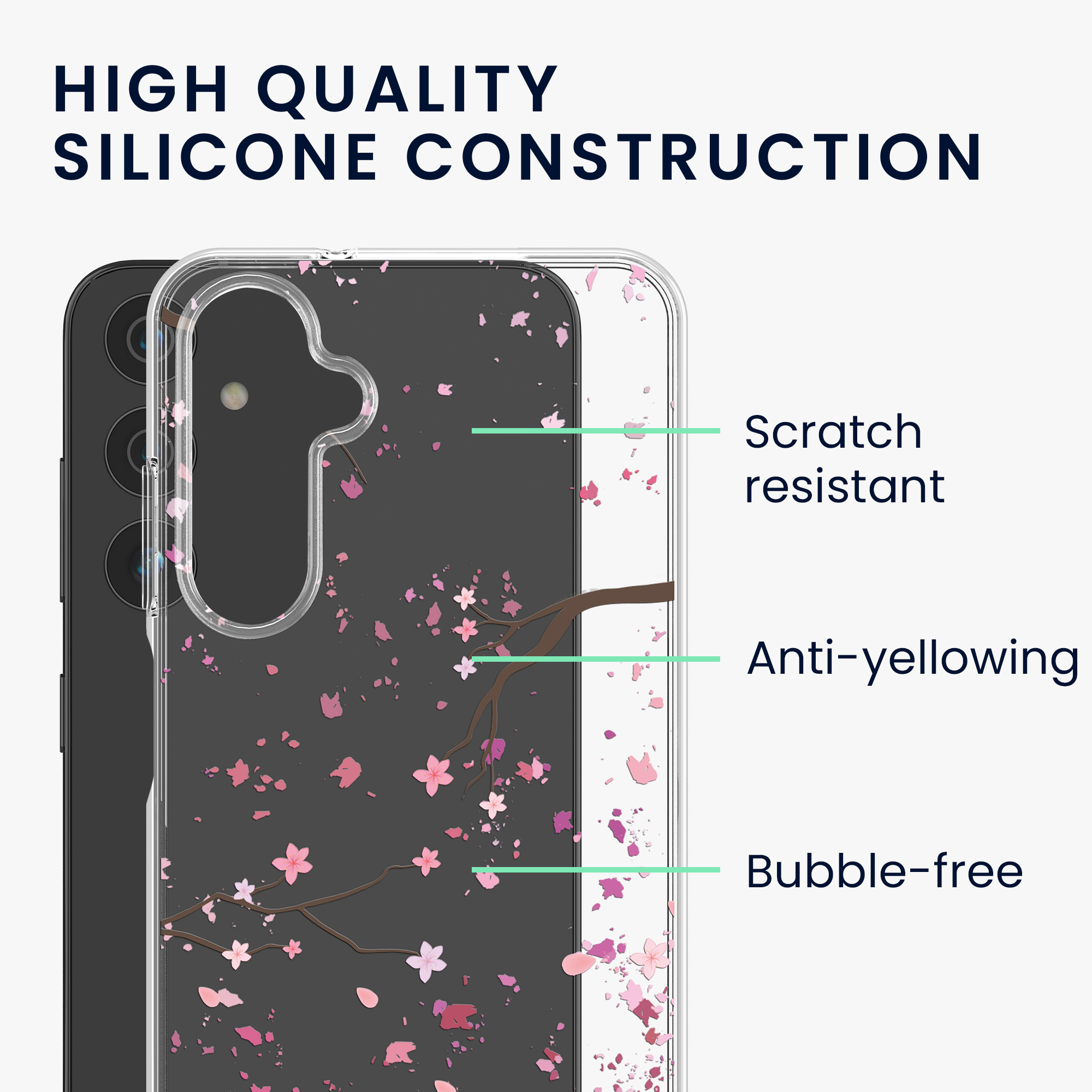 Kryt na mobil Samsung Galaxy A15 5G kwmobile motiv Cherry Blossoms Cherry Blossoms - růžová / tmavě hnědá / transparentní