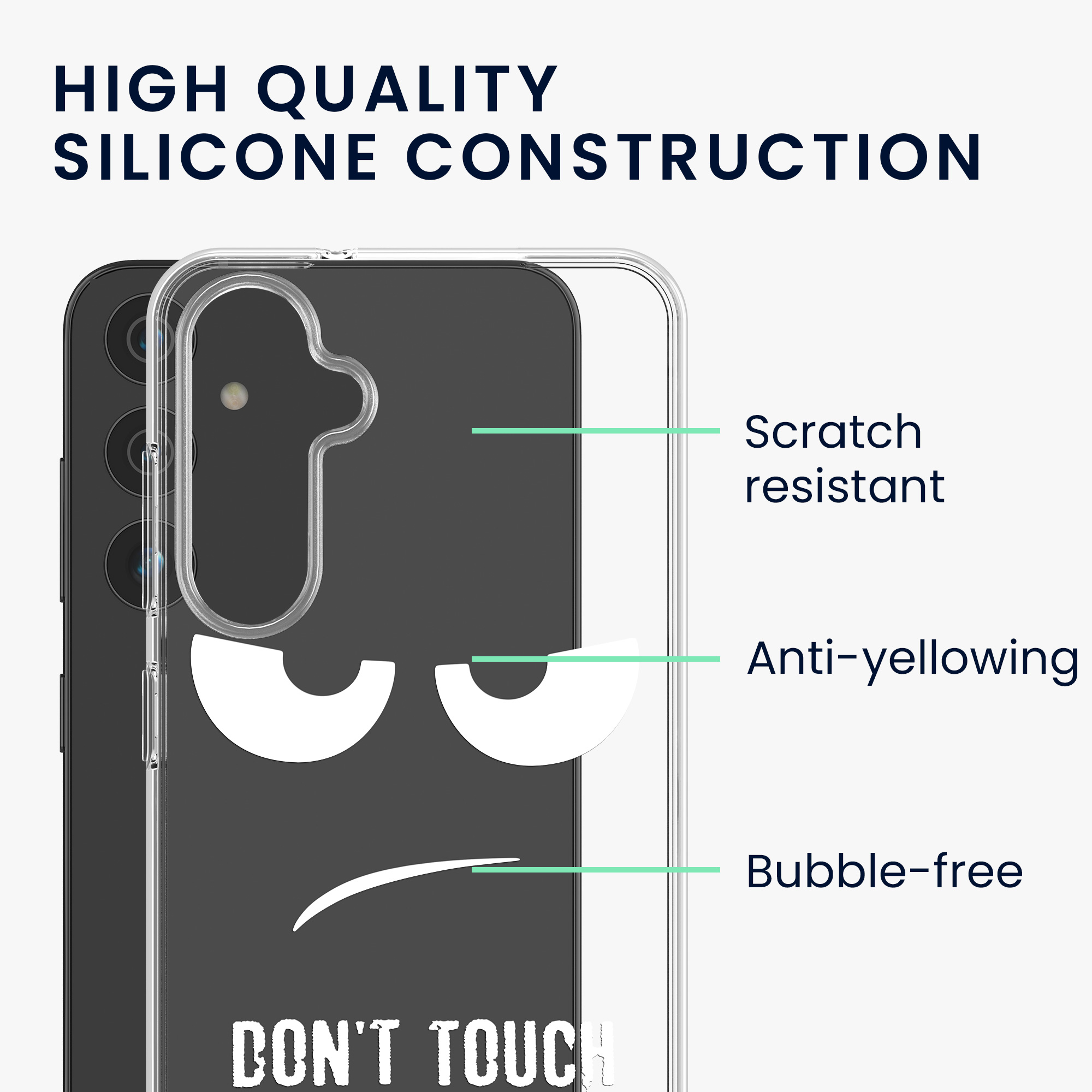 Čiré pouzdro pro Samsung Galaxy A55 5G kwmobile TPU - „nesahej na můj telefon“ černá / transparentní