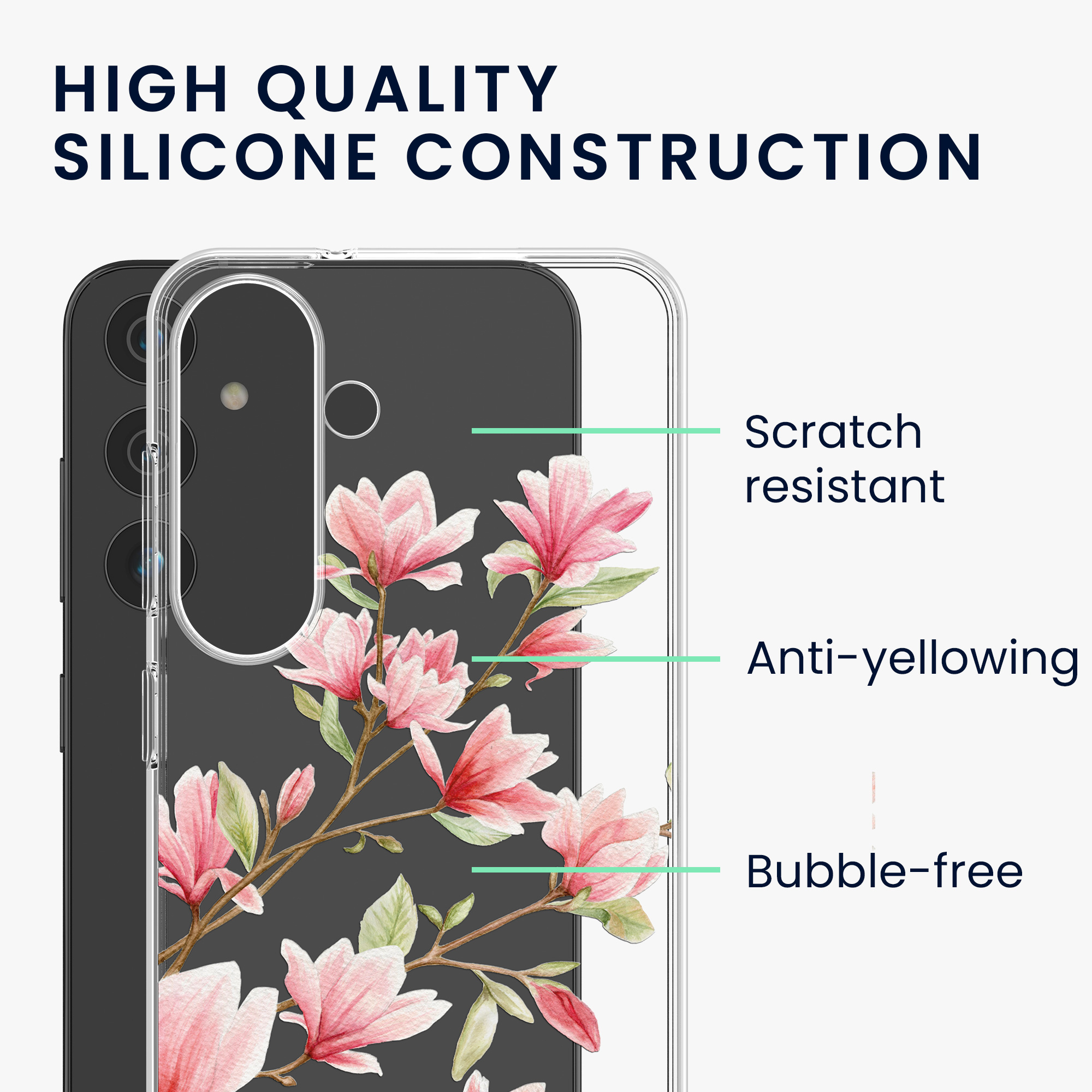 Lesklý kryt na mobil Galaxy S24 kwmobile růžové magnolie / bílá / transparentní