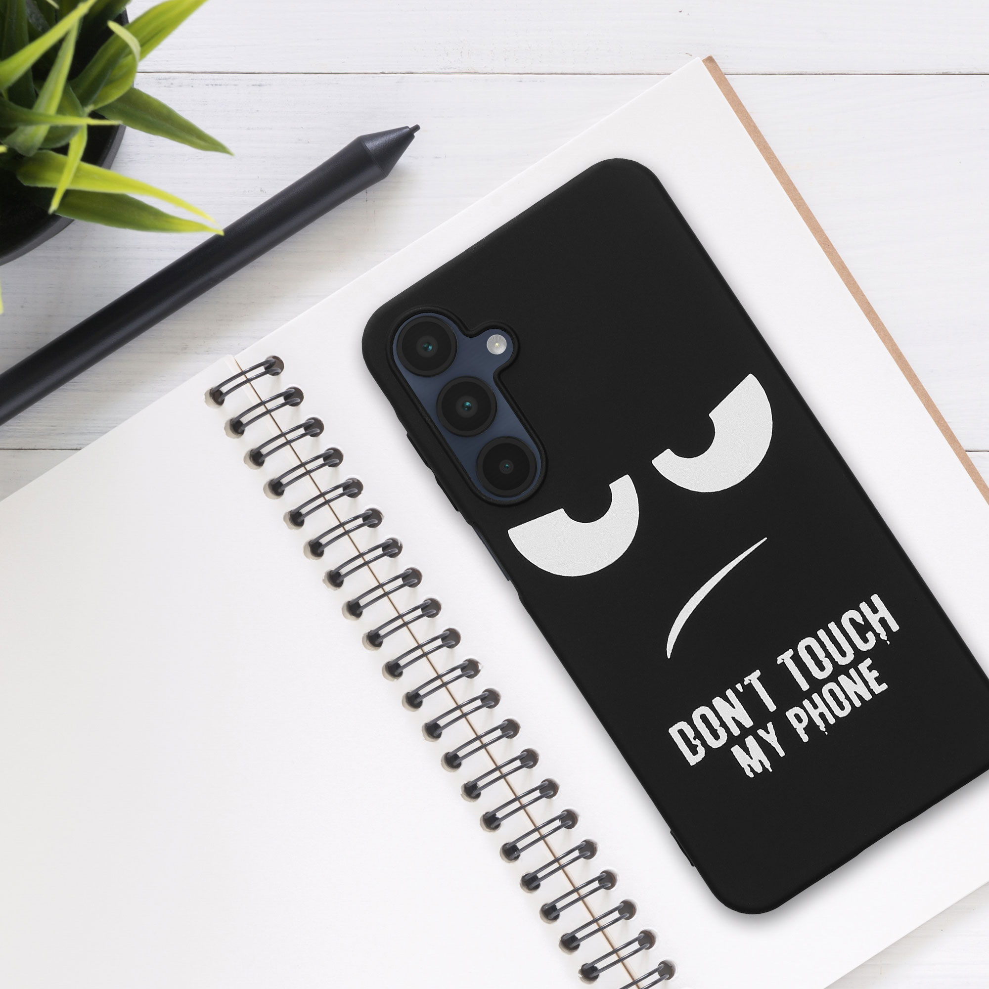 Kryt na mobil Samsung Galaxy A16 5G kwmobile Motiv Don't Touch My Phone bílo-černý