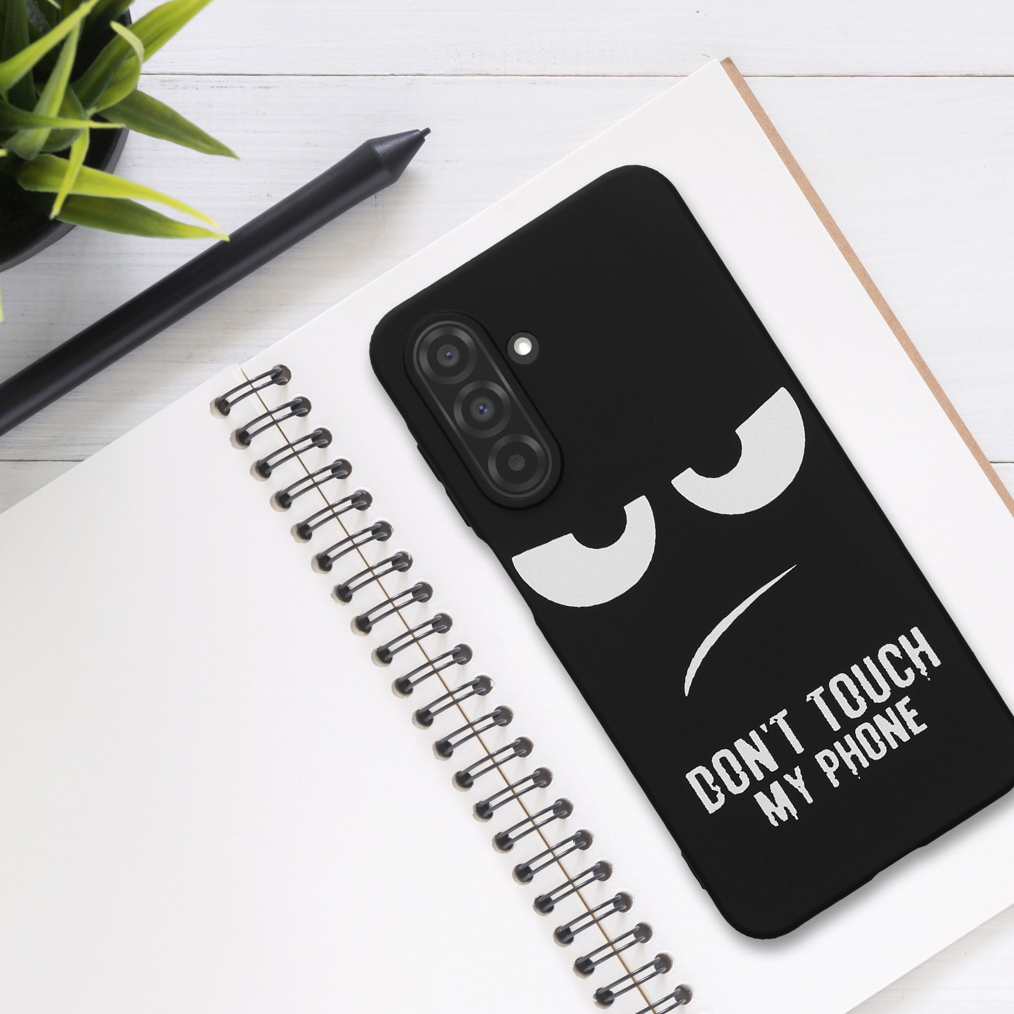 TPU silikonové pouzdro pro Samsung Galaxy A26 5G kwmobile - bílá „nesahej na můj telefon“ / černá
