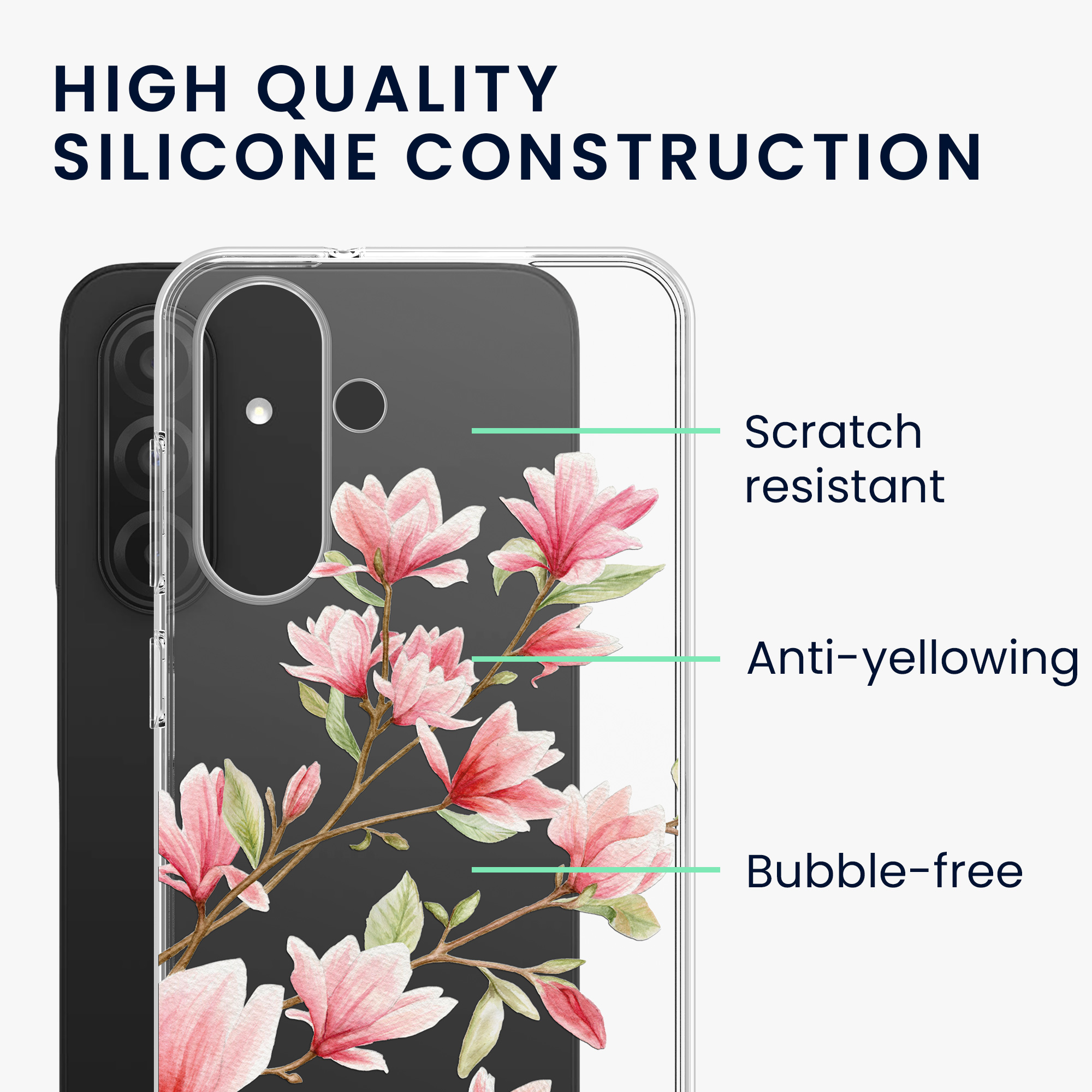 Čirý kryt na mobil Samsung Galaxy A36 5G - Phone kwmobile Magnolias růžovo-bílo-transparentní