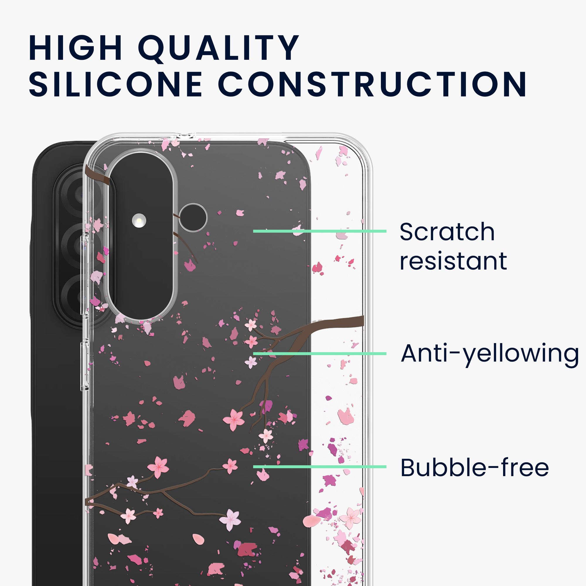 Průhledný kryt na mobil Samsung Galaxy A36 5G kwmobile motiv Cherry Blossoms Cherry Blossoms - růžová / tmavě hnědá / transparentní