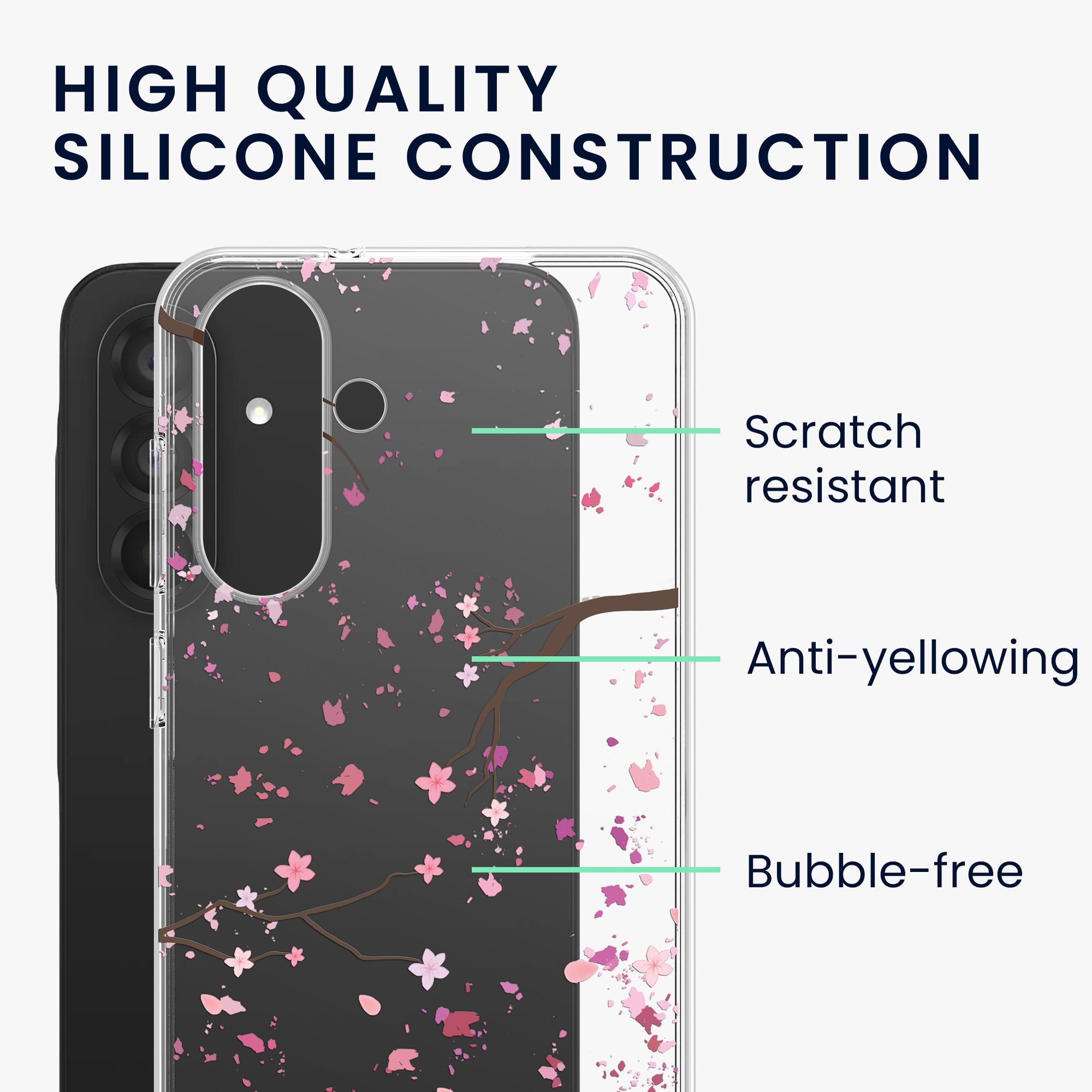 Průhledný kryt na mobil Samsung Galaxy A56 5G kwmobile motiv Cherry Blossoms Cherry Blossoms - růžová / tmavě hnědá / transparentní