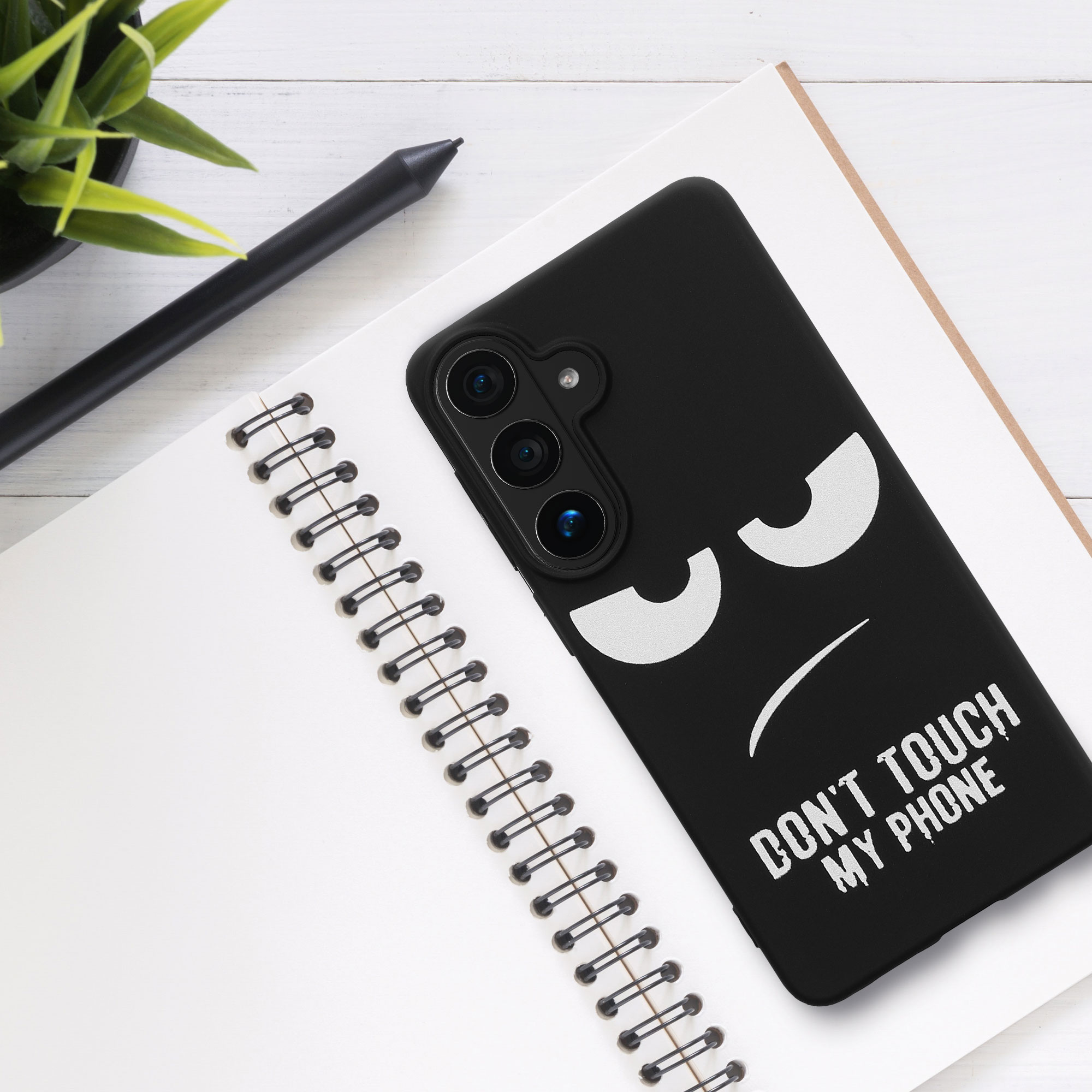 TPU silikonové pouzdro pro Samsung Galaxy S26 Plus kwmobile - bílá „nesahej na můj telefon“ / černá
