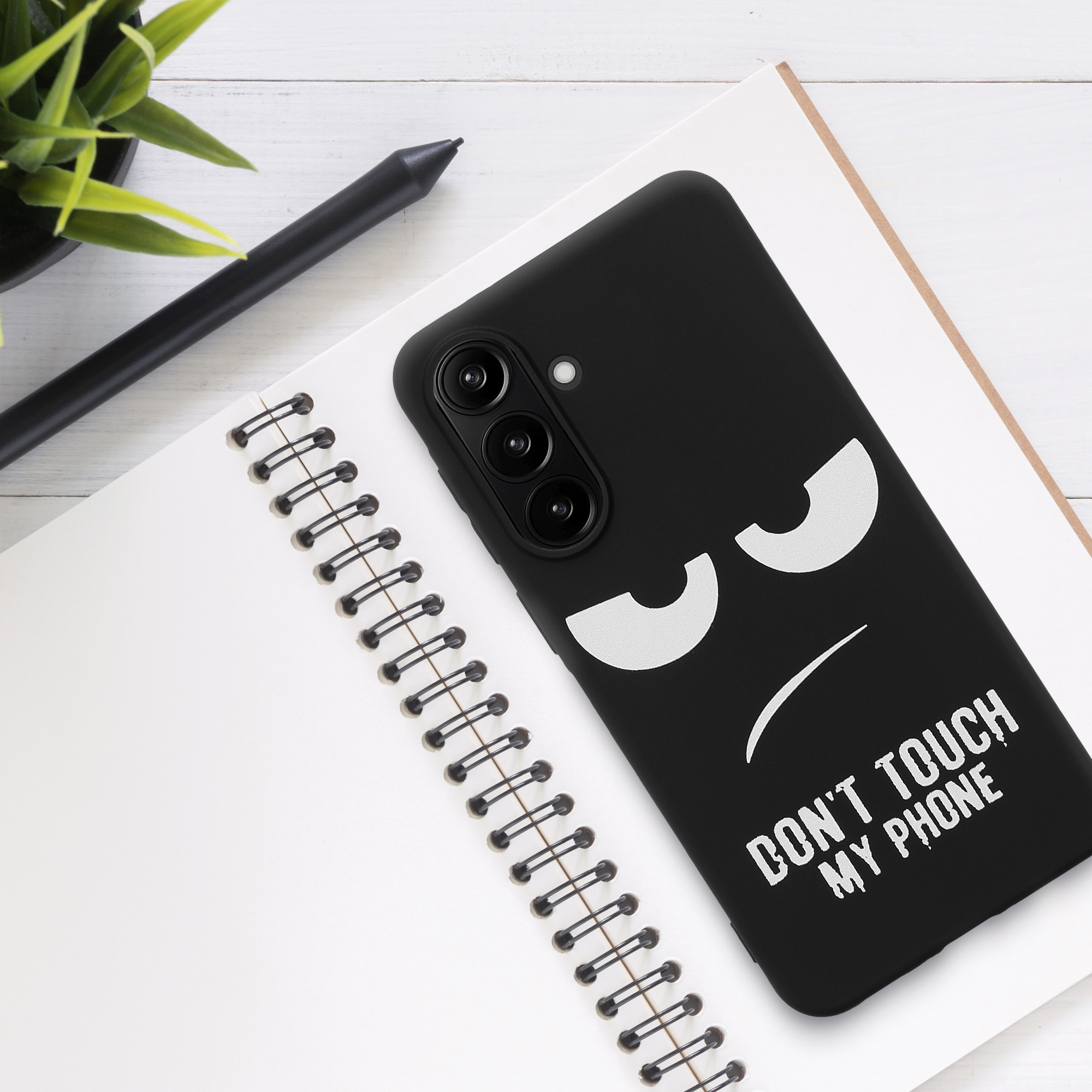 TPU silikonové pouzdro pro Samsung Galaxy A37 5G kwmobile - bílá „nesahej na můj telefon“ / černá