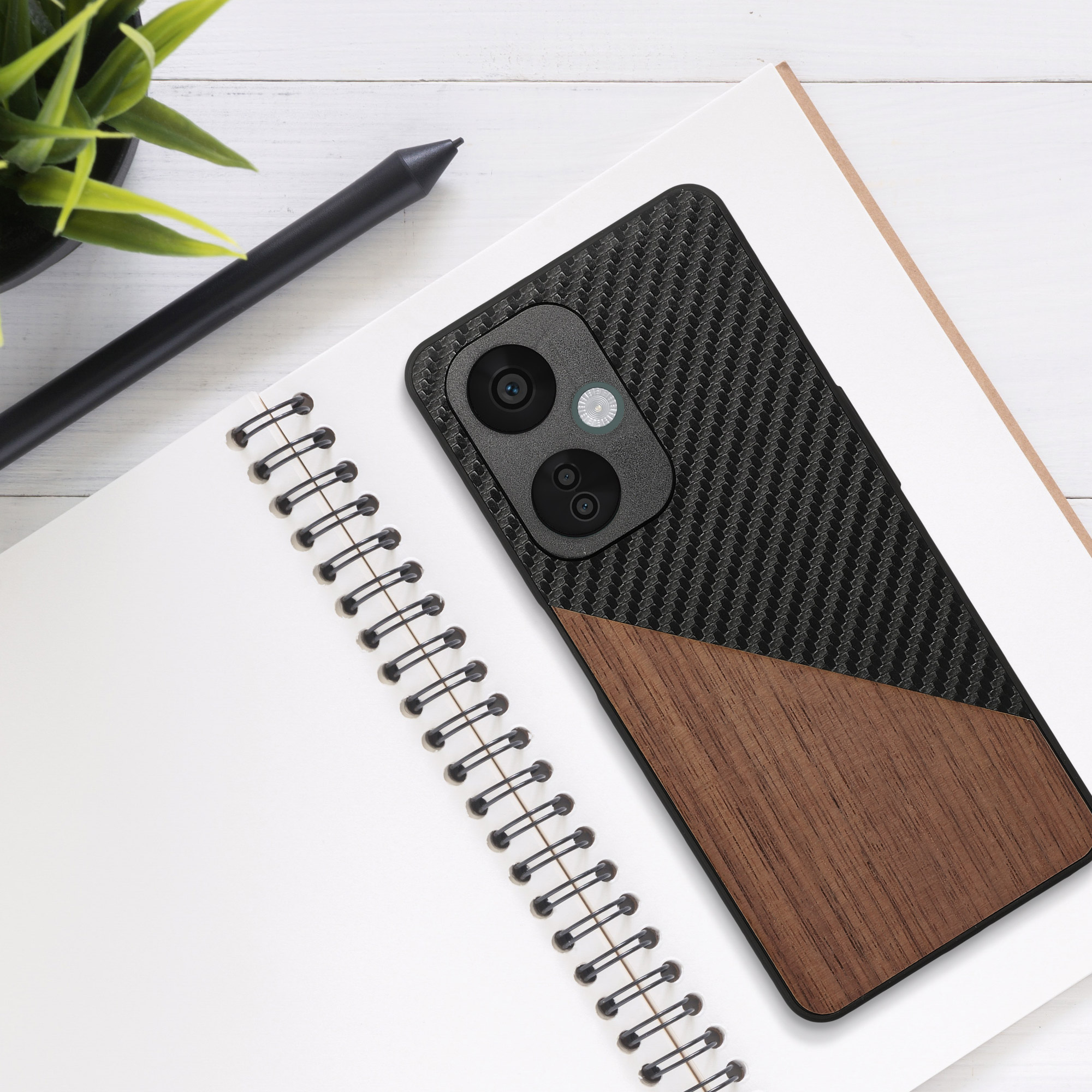 Pouzdro pro OnePlus Nord CE 3 Lite 5G / Nord N30 5G kwmobile dřevěné - tmavě hnědá / černá