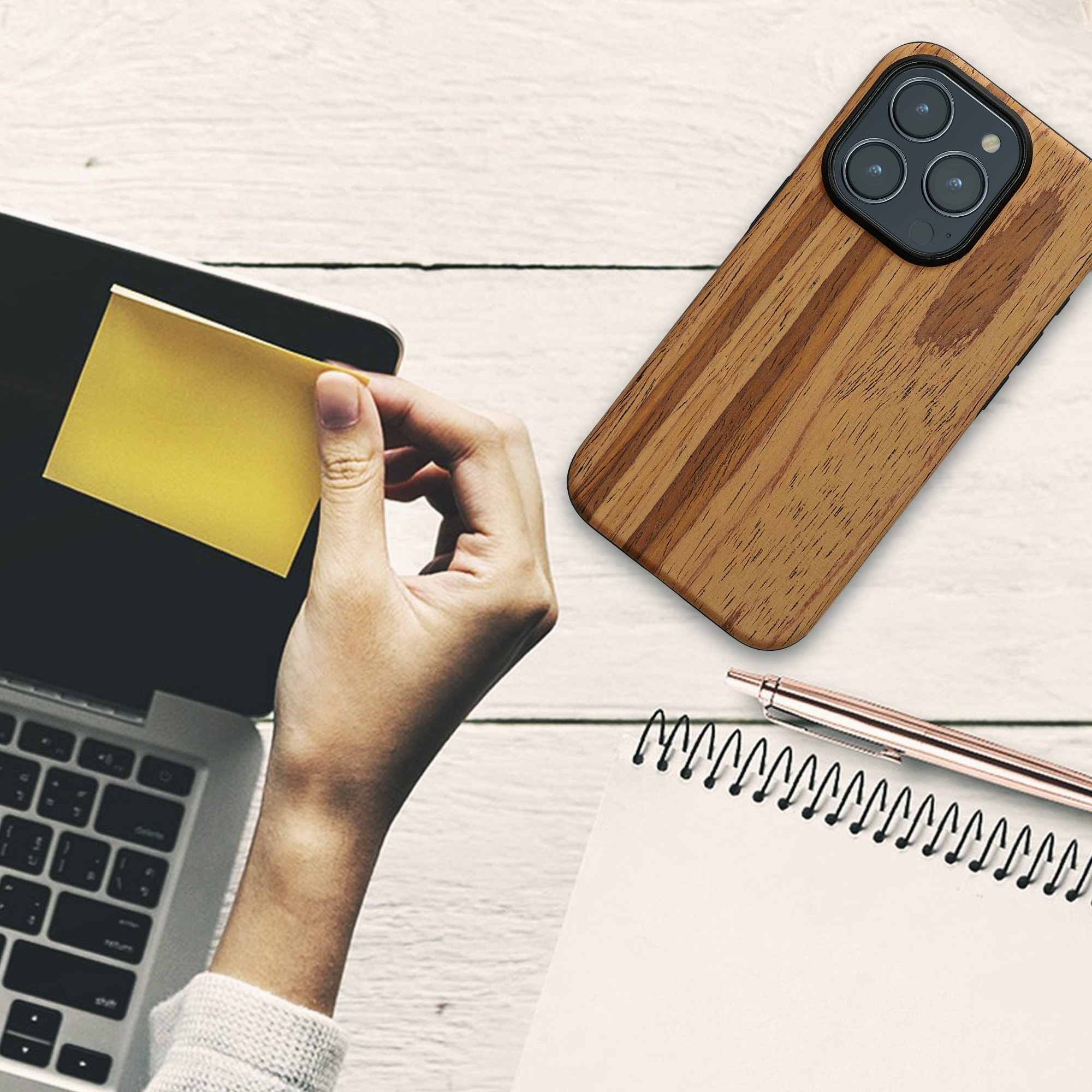 Pouzdro s dřevěným vzhledem pro Apple iPhone 15 Pro kwmobile dřevěné - dřevěný vzor, vintage hnědá
