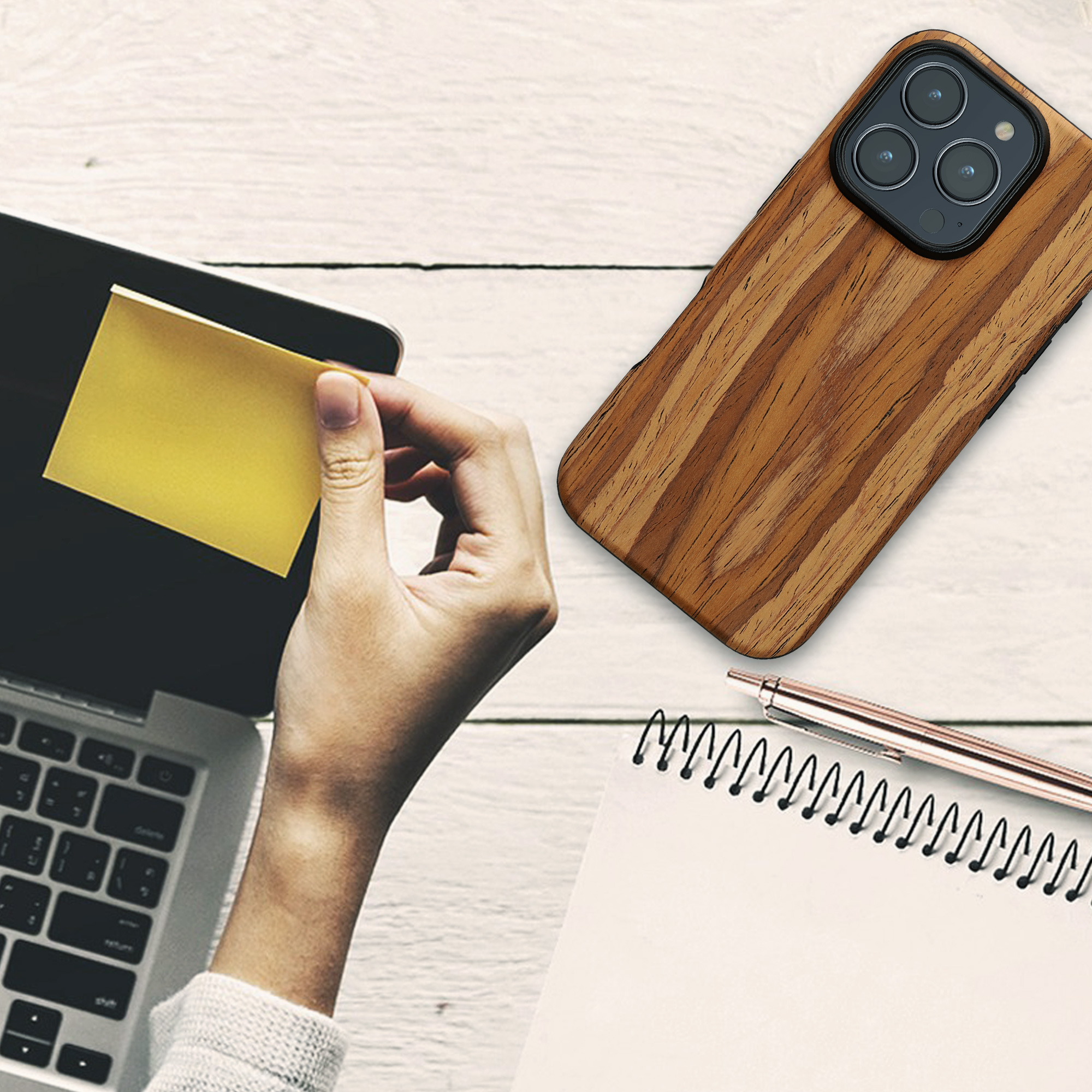 Pouzdro s dřevěným vzhledem pro Apple iPhone 16 Pro kwmobile dřevěné - dřevěný vzor, vintage hnědá