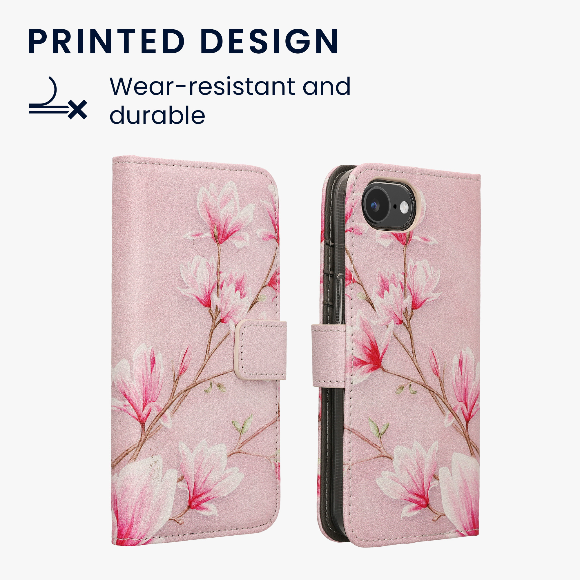 Flipové pouzdro kwmobile pro Apple iPhone 17e / iPhone 16e - magnolie, bílá, růžová