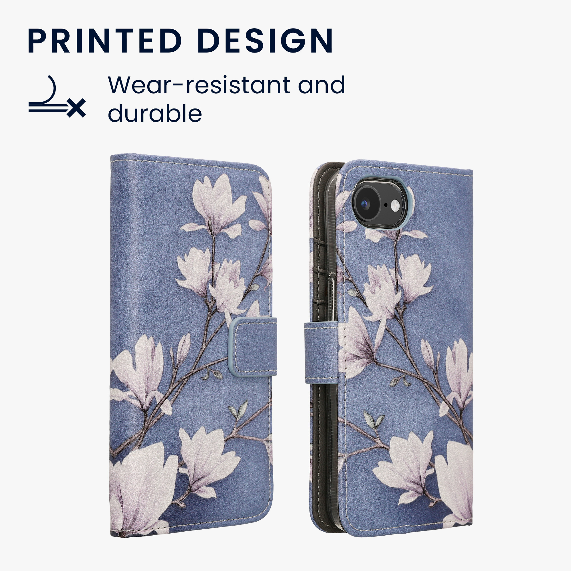 Flipové pouzdro kwmobile pro Apple iPhone 17e / iPhone 16e - magnolie, bílá, modrošedá, modrá, hnědá, šedá