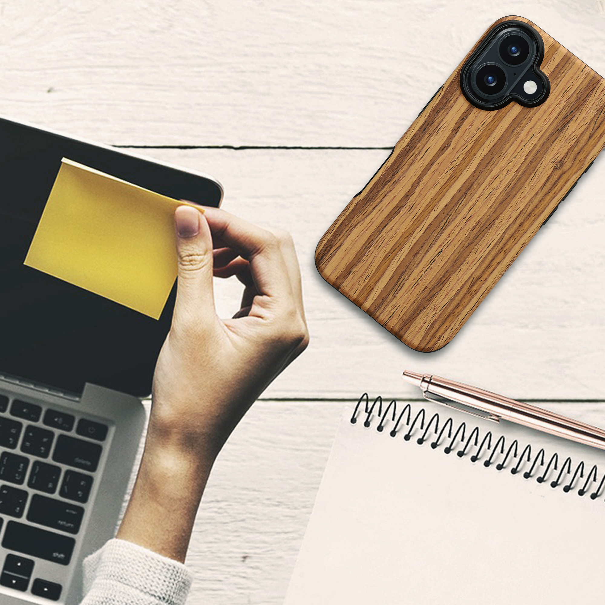 Pouzdro s dřevěným vzhledem pro Apple iPhone 16 kwmobile dřevěné - dřevěný vzor, vintage hnědá