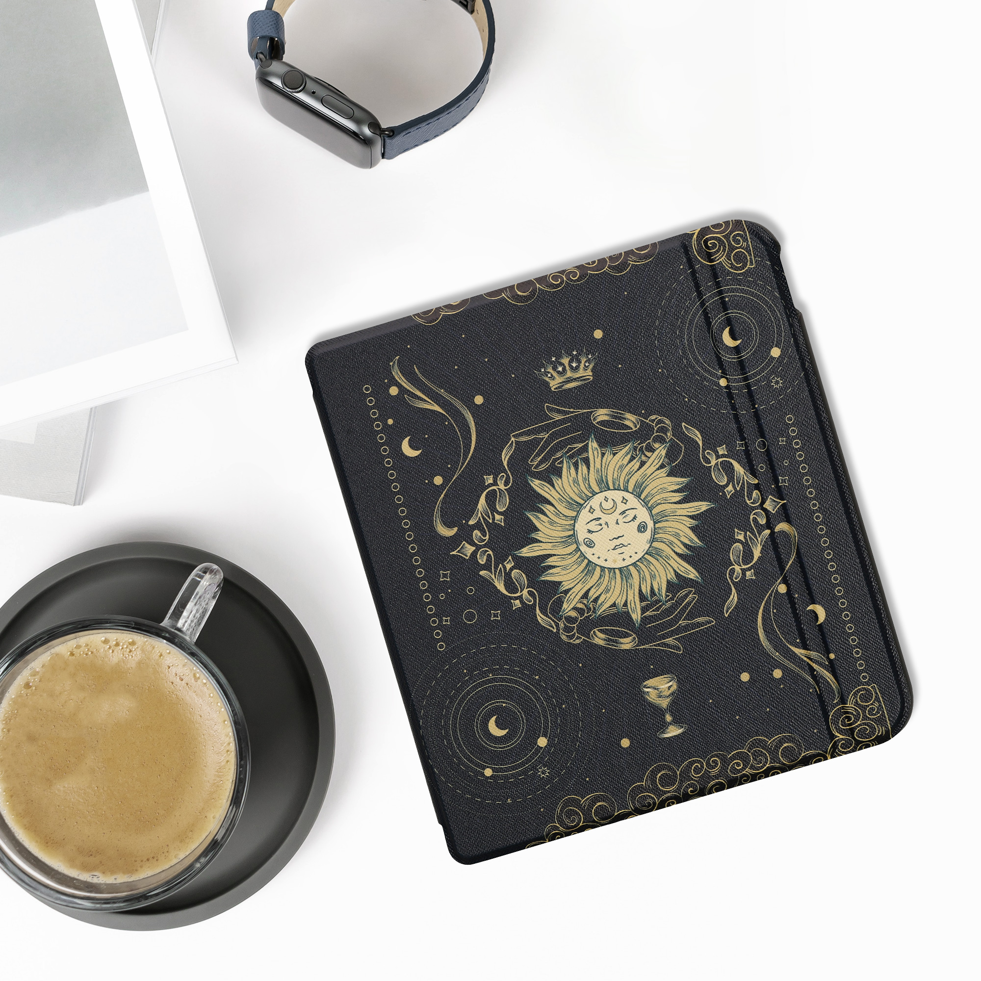 Obal pro Kobo Libra Colour kwmobile - motiv tarotová karta s tmavě modrá / žlutá / černá