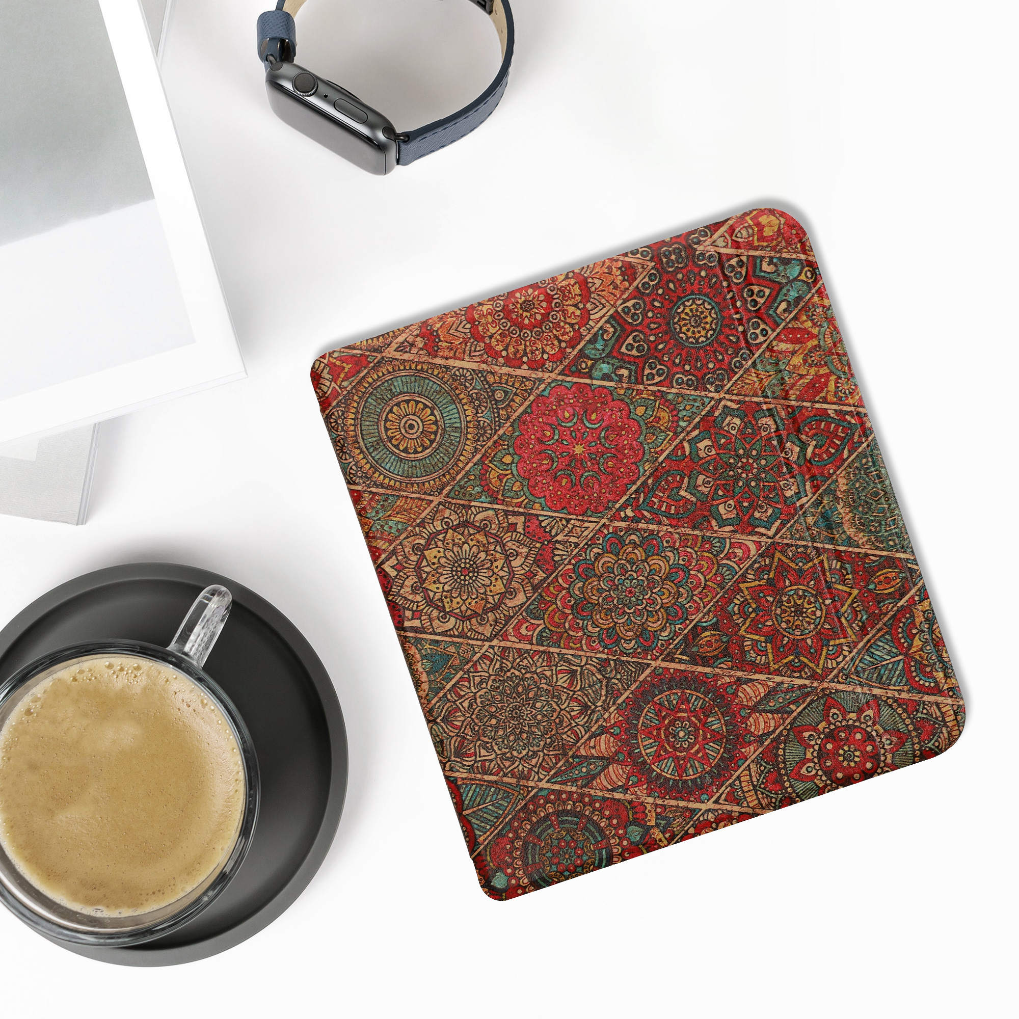 Obal pro Kobo Libra Colour kwmobile - motiv zlomky s tmavě růžová / červená / modrá