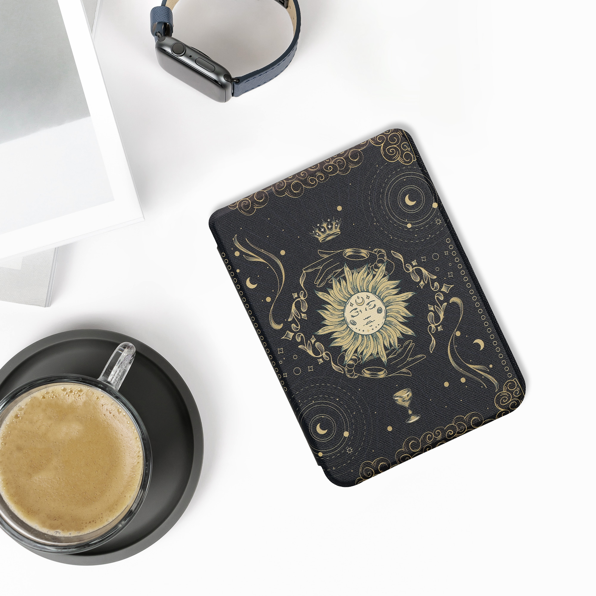 Flip pouzdro na čtečku s magnetem Kobo Clara BW/Colour Tarot Card tmavě modro-žluto-černé