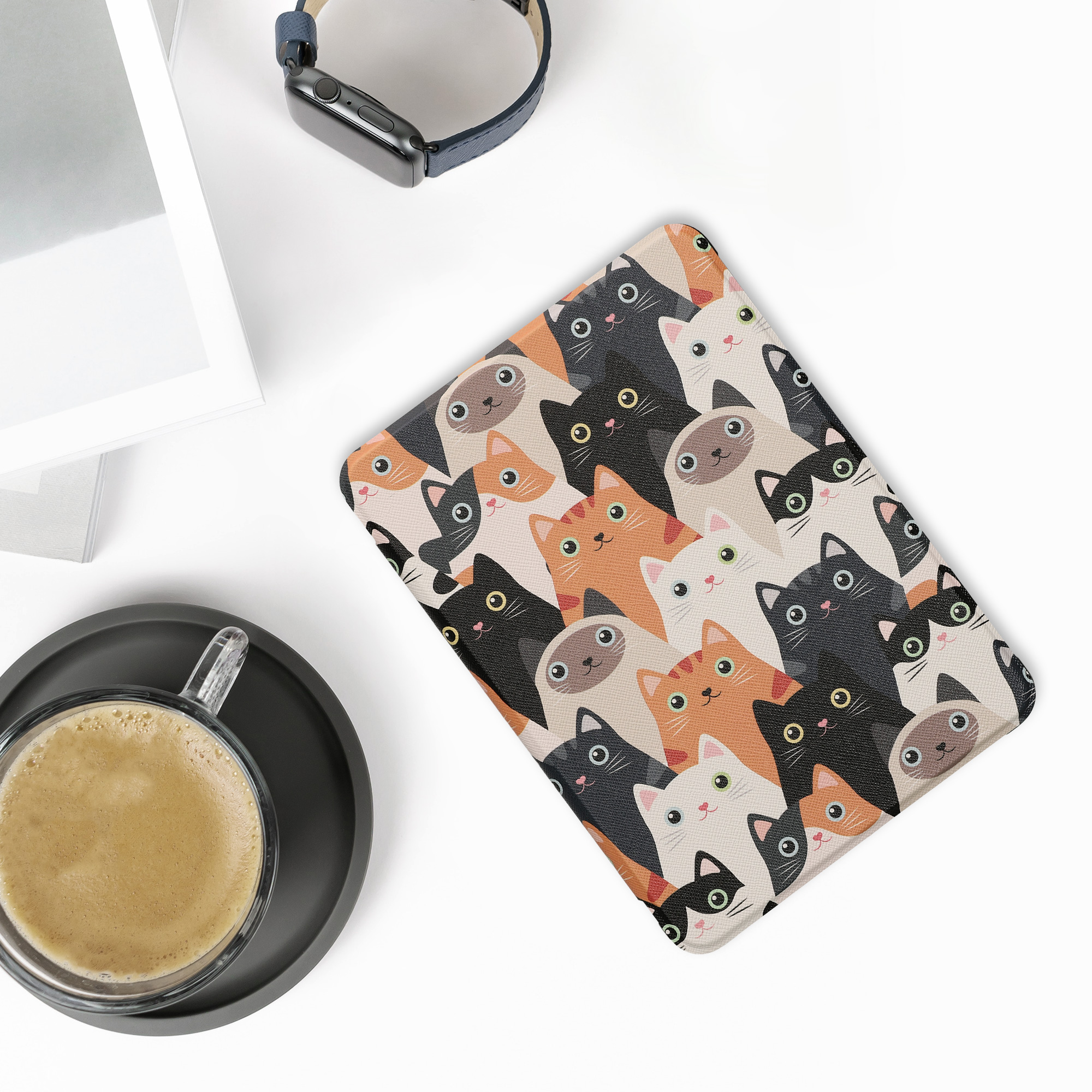 Pouzdro na čtečku kwmobile pro Amazon Kindle Paperwhite (2024)/Colorsoft - motiv kočky oranžová / černá / bílá