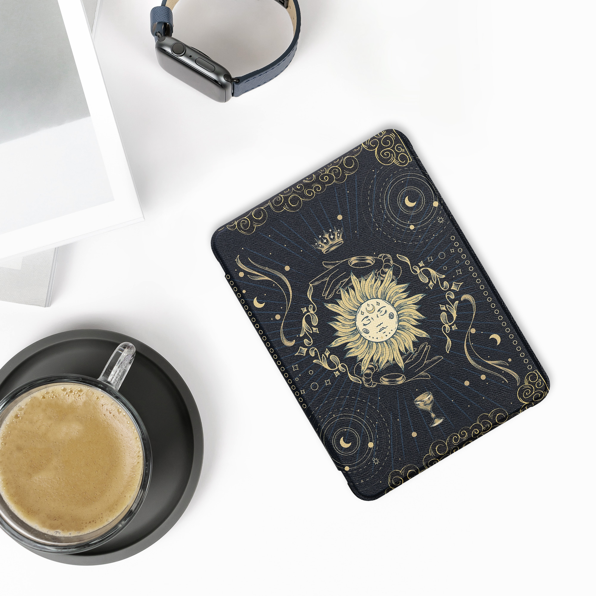 Pouzdro na čtečku kwmobile Kindle Paperwhite 2024 / Colorsoft - Tarot Card - tmavě modrá / žlutá / černá