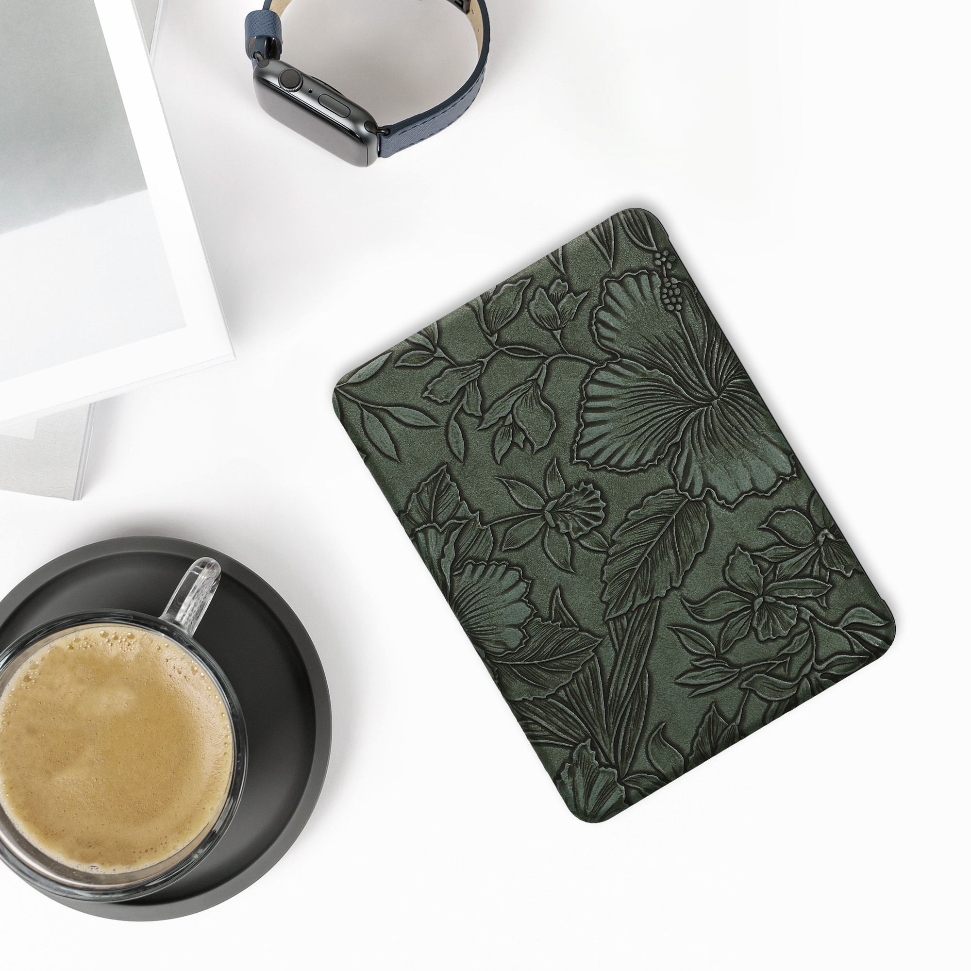 Obal pro Amazon Kindle Paperwhite (2024)/Colorsoft kwmobile - reliéfní motiv květiny s zelená