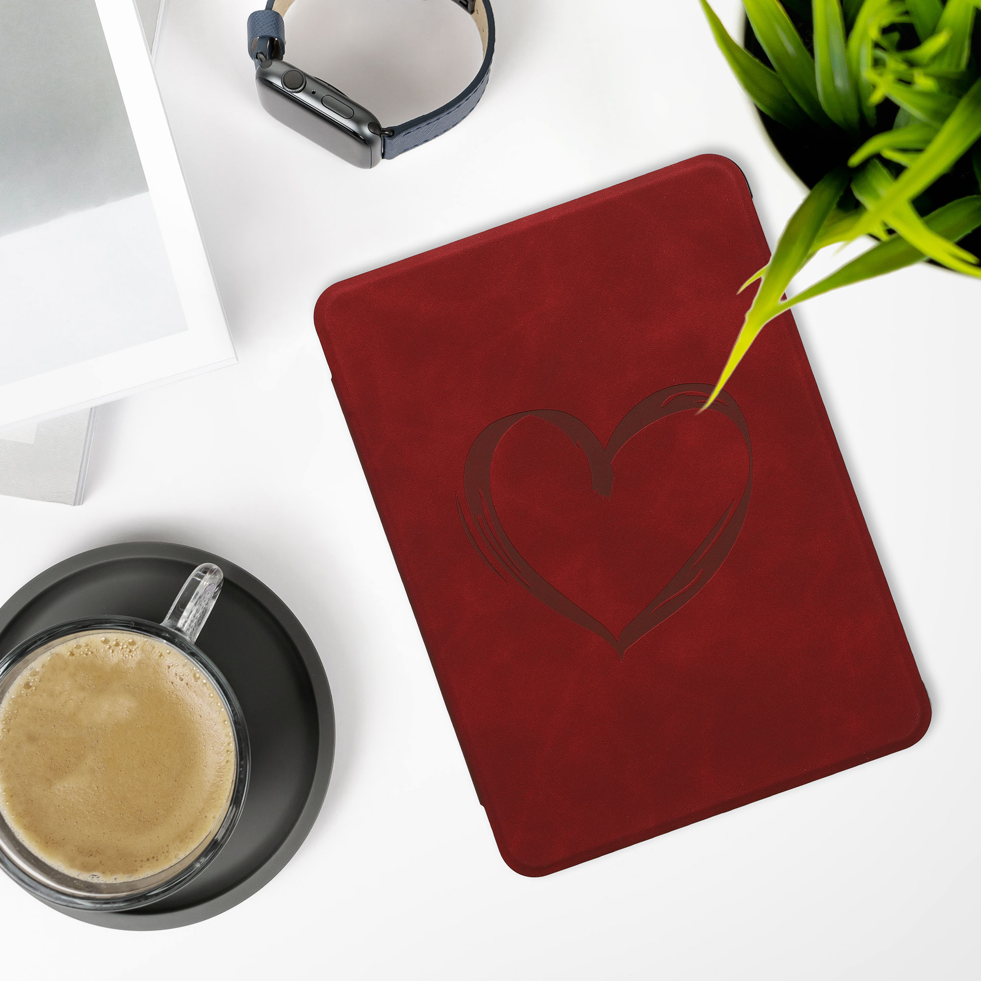 Pouzdro na čtečku kwmobile Kindle Paperwhite 2024 / Colorsoft - Brushed Heart - Dark červená