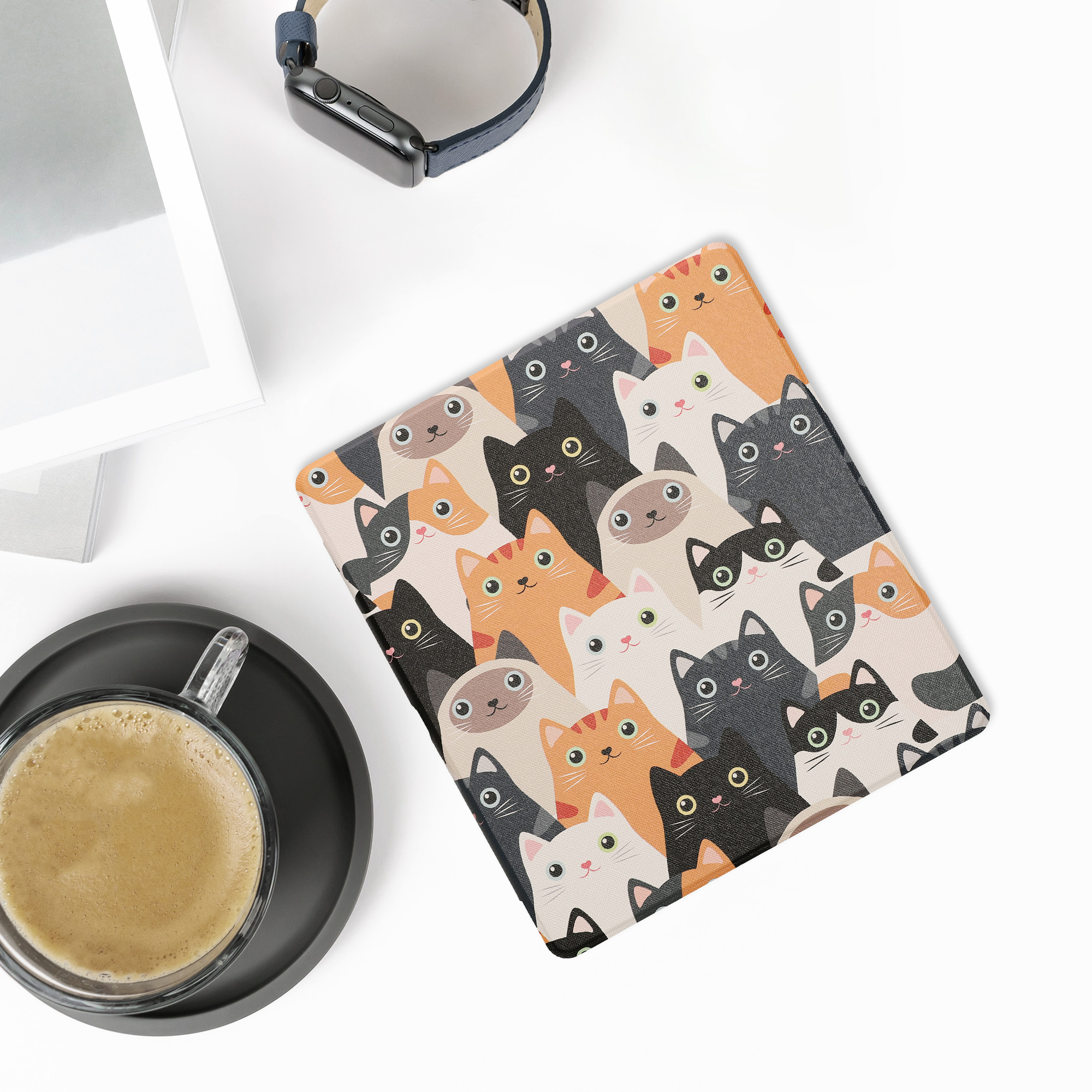 Pouzdro na čtečku kwmobile Kindle Scribe 2024 - Cats - oranžová / černá / bílá