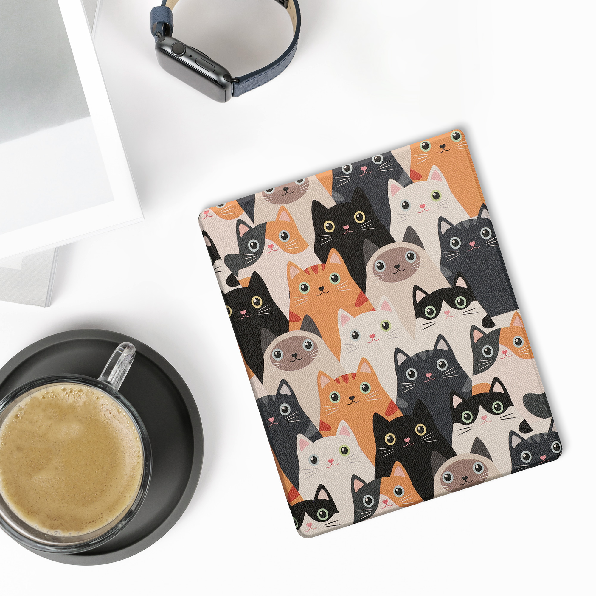 Obal pro Amazon Kindle Scribe 11" (2025) kwmobile - motiv kočky, oranžová / černá / bílá