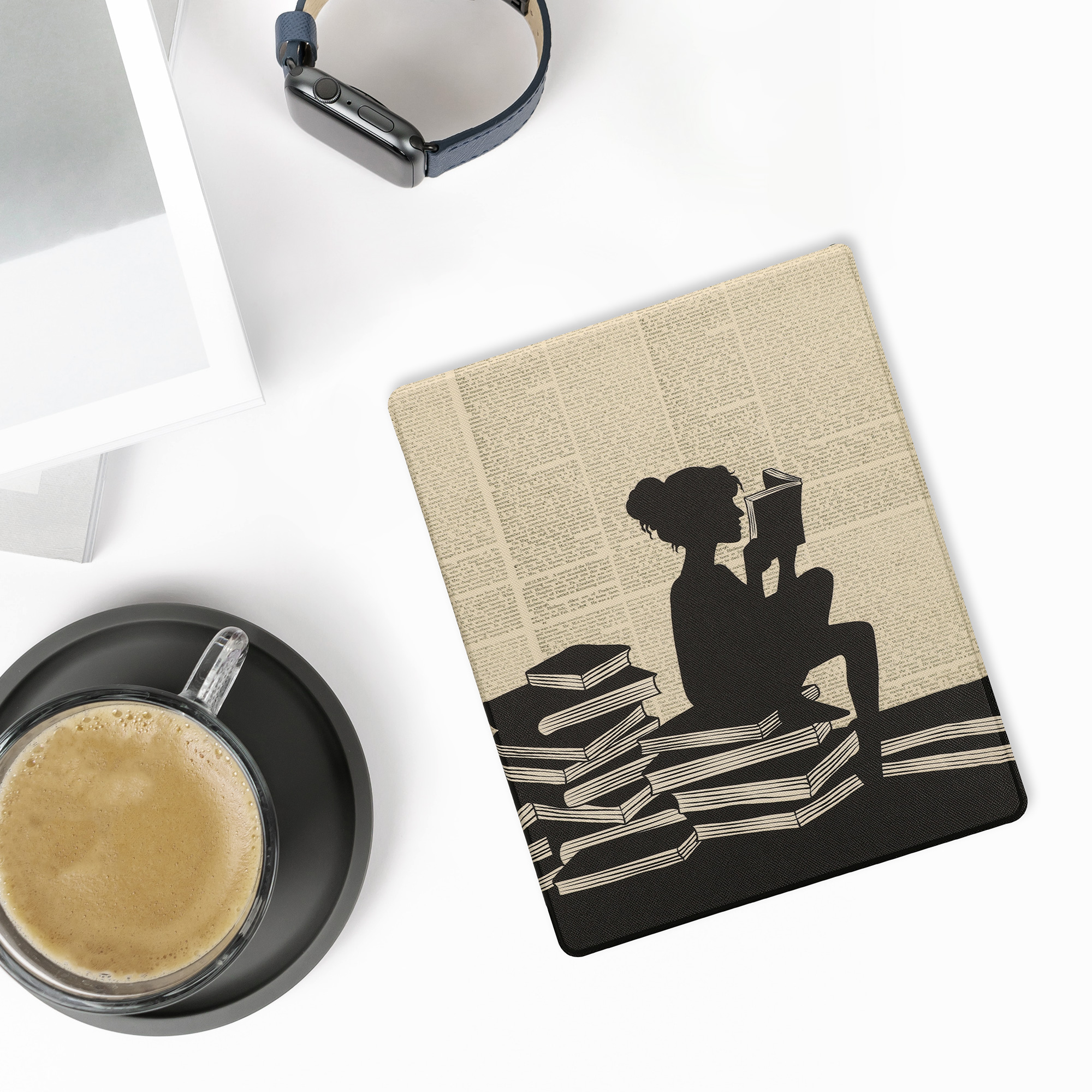 Obal pro Amazon Kindle Scribe 11" (2025) kwmobile - motiv dívka s knihami s černá / béžová