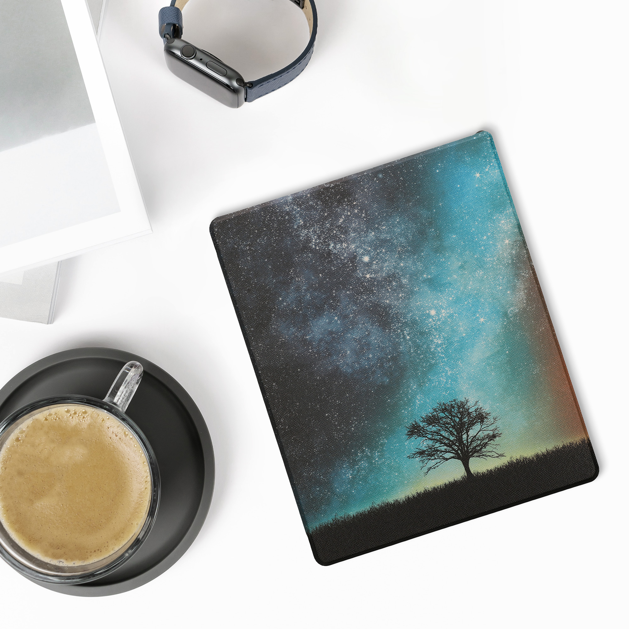 Obal pro Amazon Kindle Scribe 11" (2025) kwmobile - motiv kosmická příroda s modrá / šedá / černá