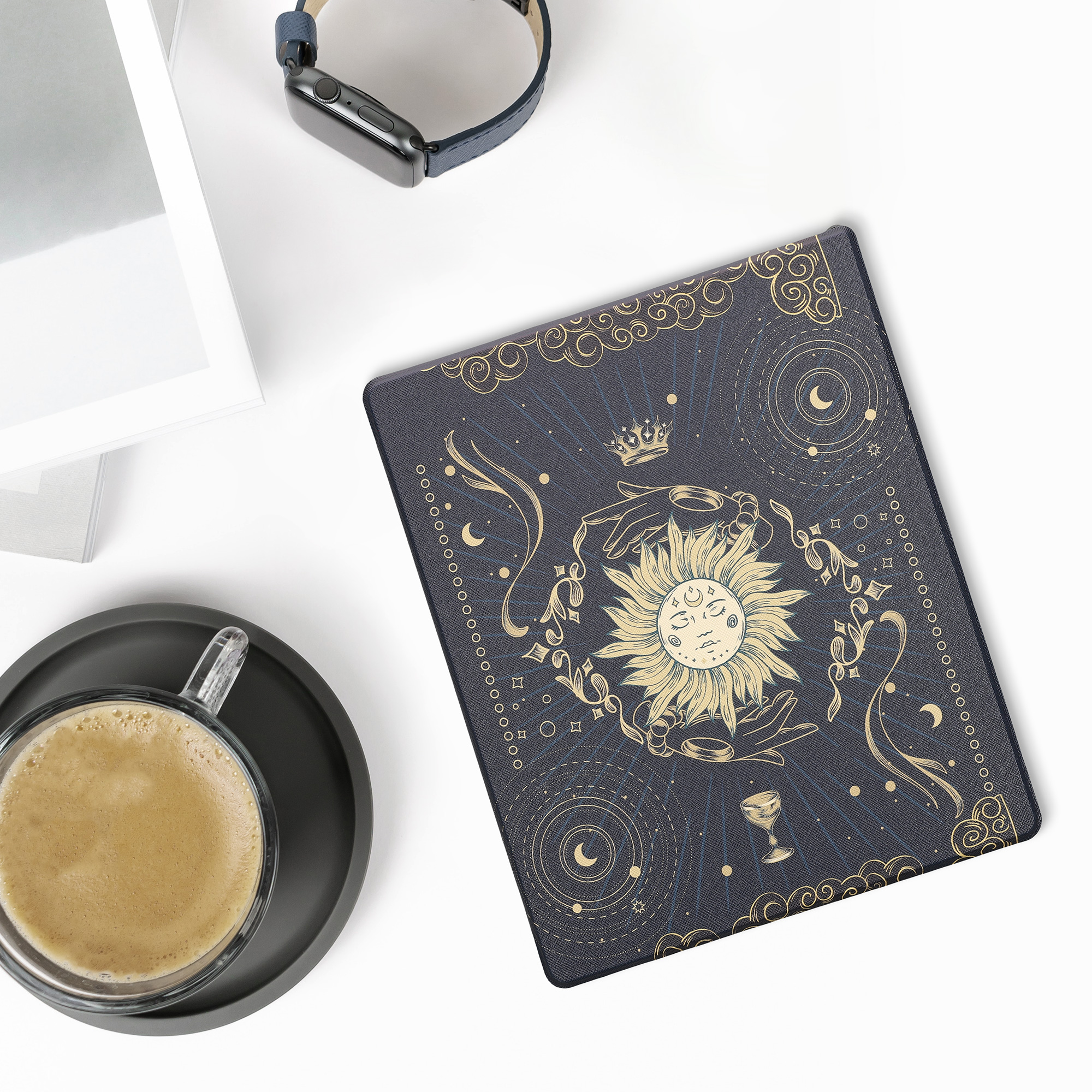 Obal pro Amazon Kindle Scribe 11" (2025) kwmobile - motiv tarotová karta s tmavě modrá / žlutá / černá