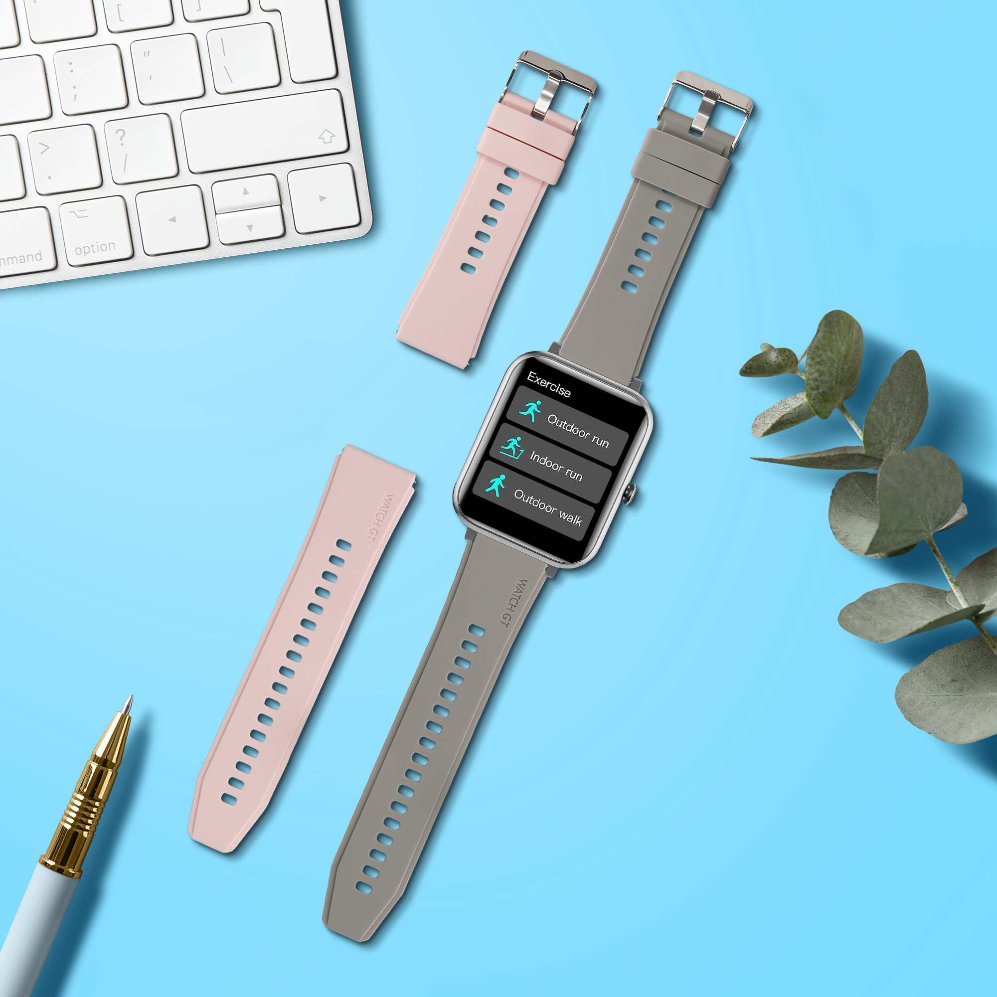 2x Řemínek na chytré hodinky kwmobile pro GRV 22mm Smartwatch - pudrově růžová / šedá