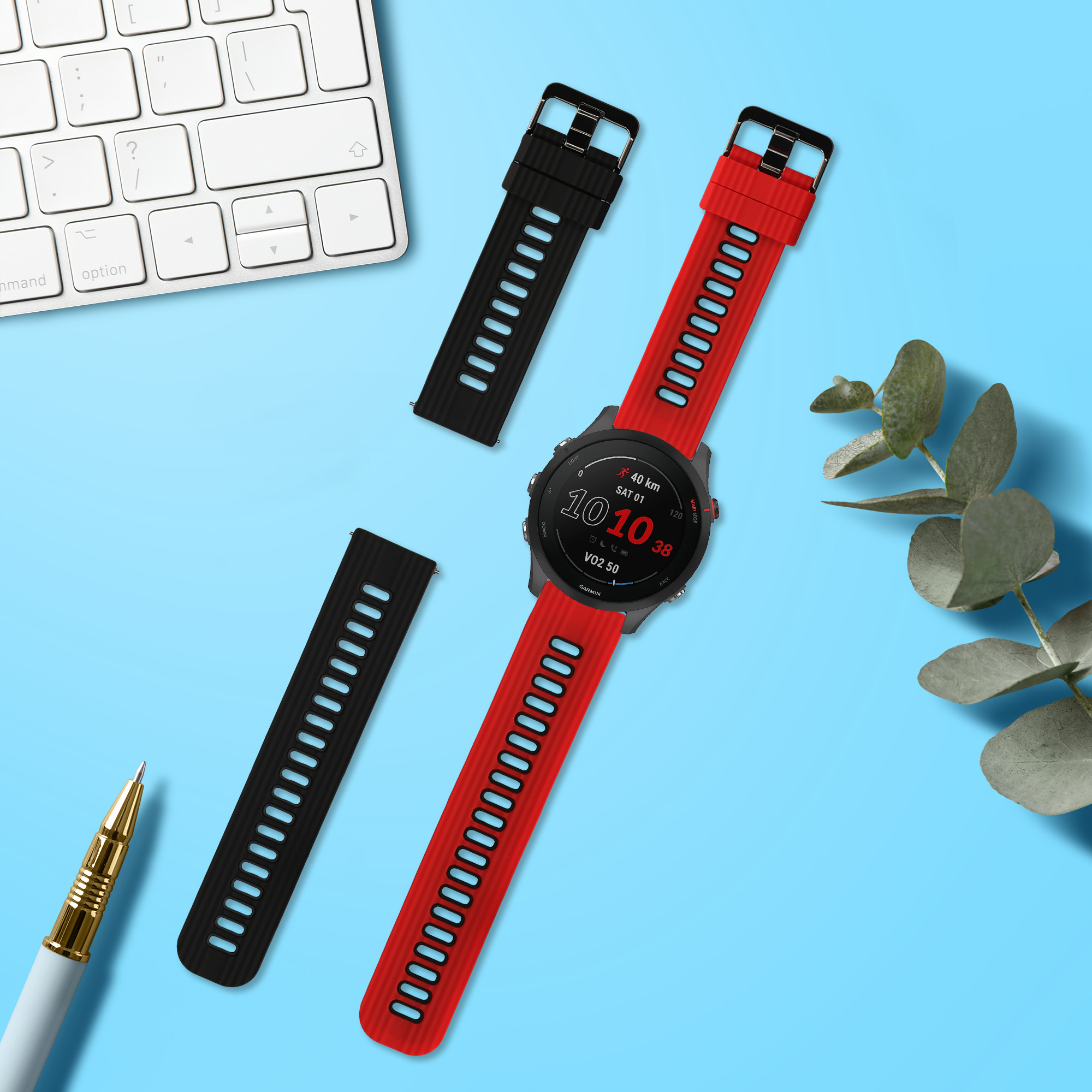 Řemínek Garmin Forerunner 255 / 255 Mu kwmobile silikon 2 ks černá / šedá