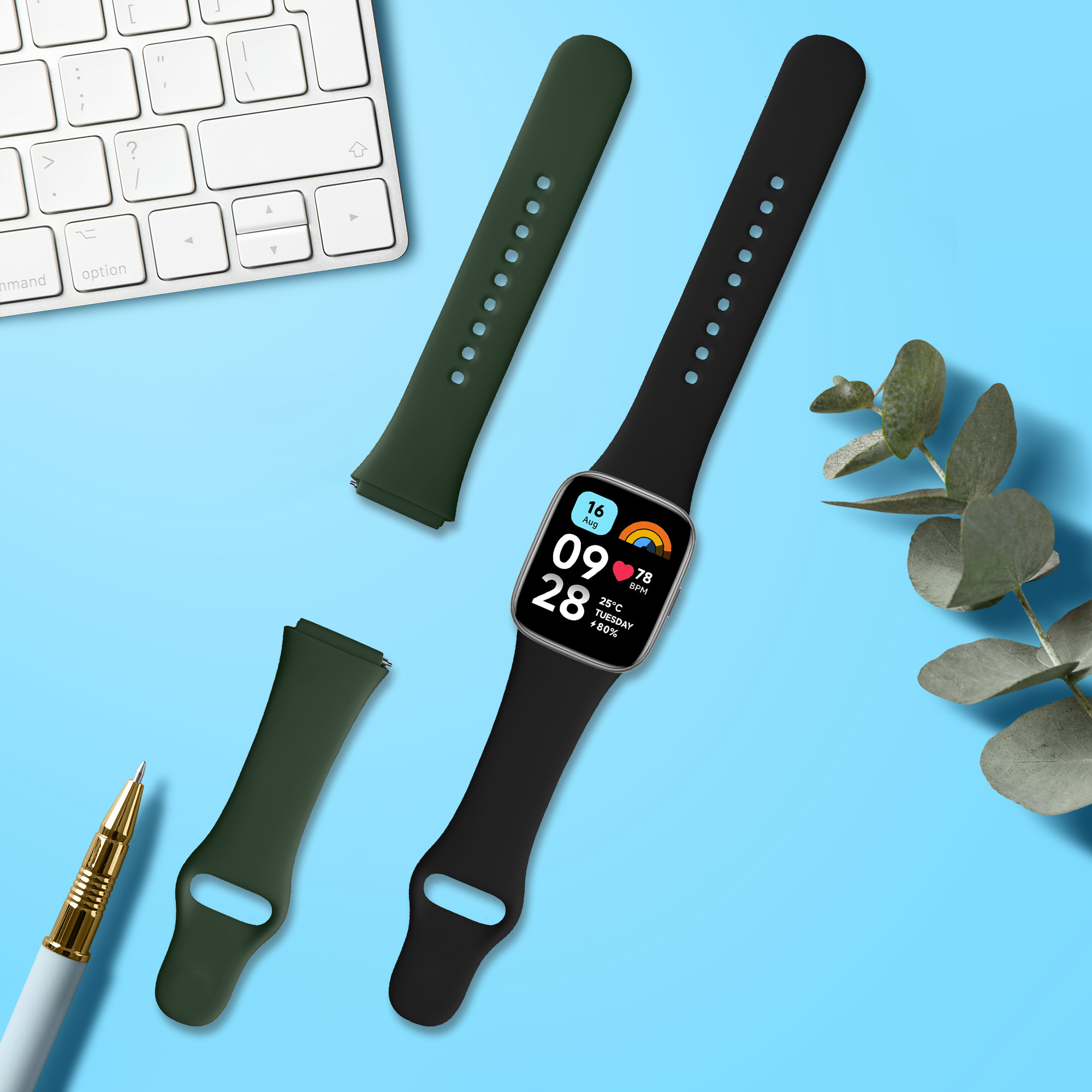 kwmobile řemínek k hodinkám Redmi Watch 3 Active - černá / tmavě zelená