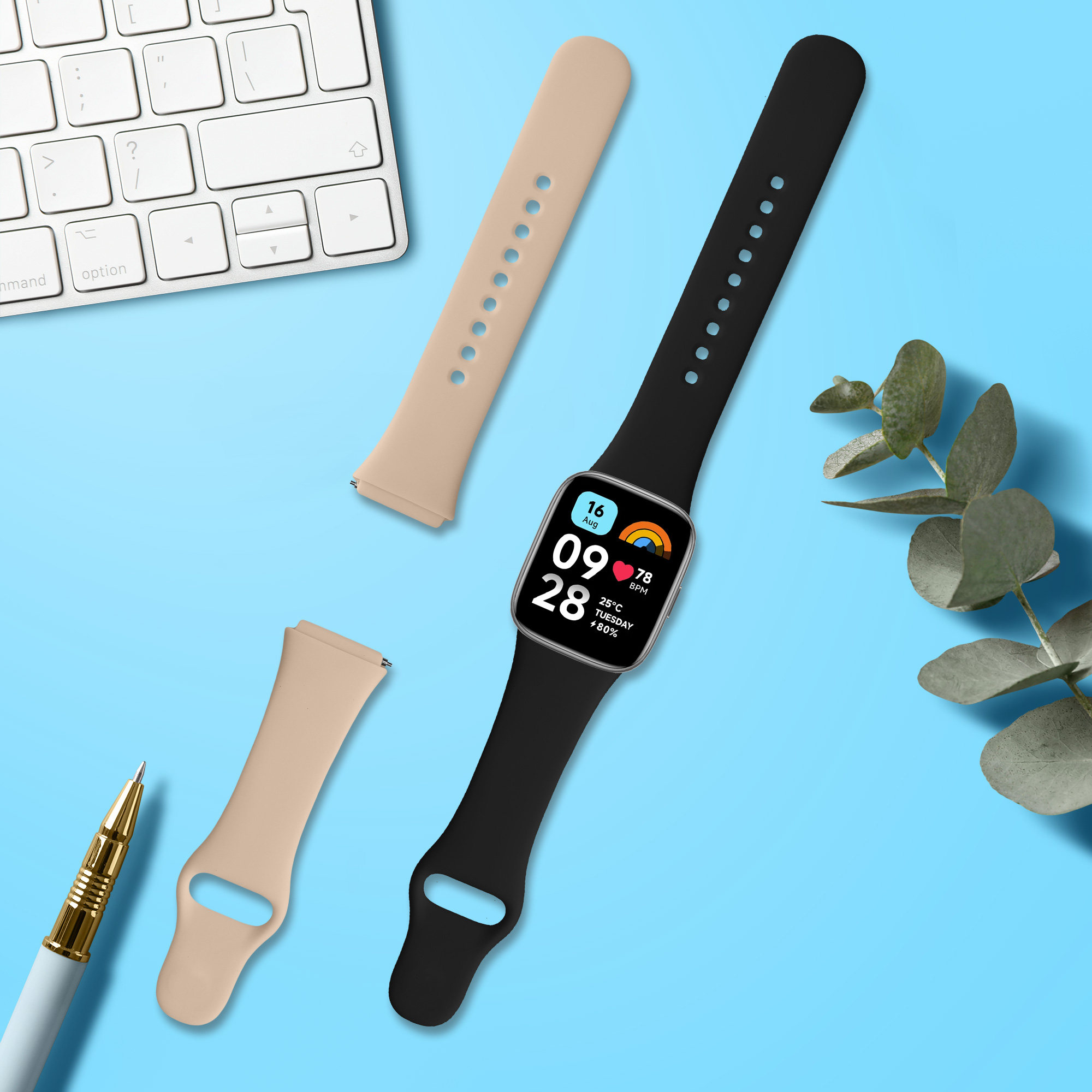 kwmobile řemínek k hodinkám Redmi Watch 3 Active - černá / béžová