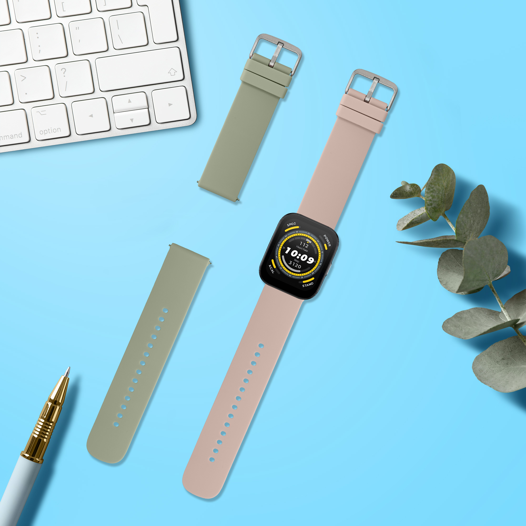 Řemínky pro Huami 22mm Amazfit Bip 6 / Bip 5 Unity / Bip 5 / GTS 3 / Balance 2 / Helio kwmobile silikonové - pastelově zelená / starorůžová