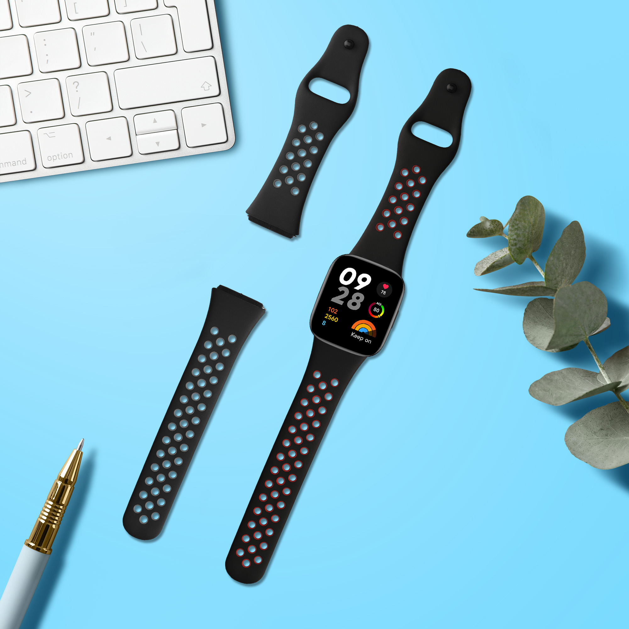 kwmobile řemínek k hodinkám Redmi Watch 3 Active - černá / šedá / černá / červená