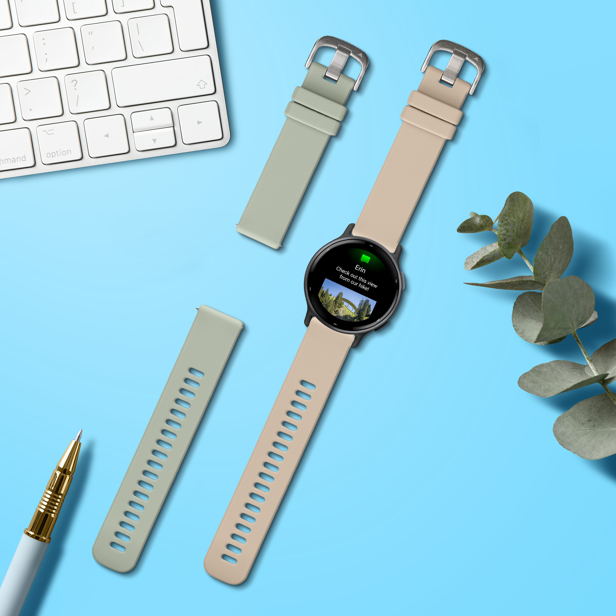 Řemínek kwmobile pro Garmin vivoactive 5 / active 5 - 2 ks, pastelově zelená / krémová