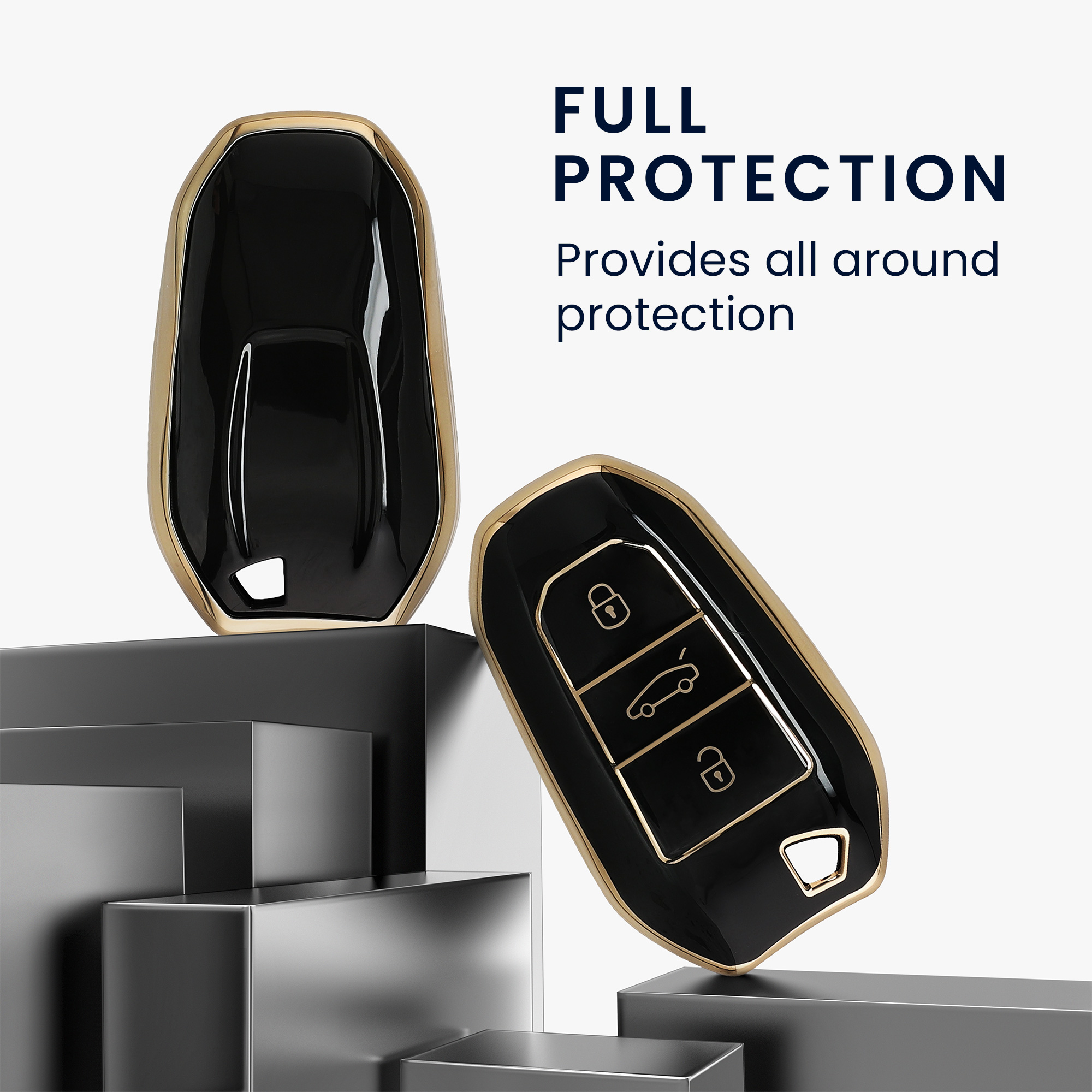 Pouzdro na klíč od auta kwmobile pro Opel 3 Button Car Key Smart Key only Keyless Go, černá / zlatá