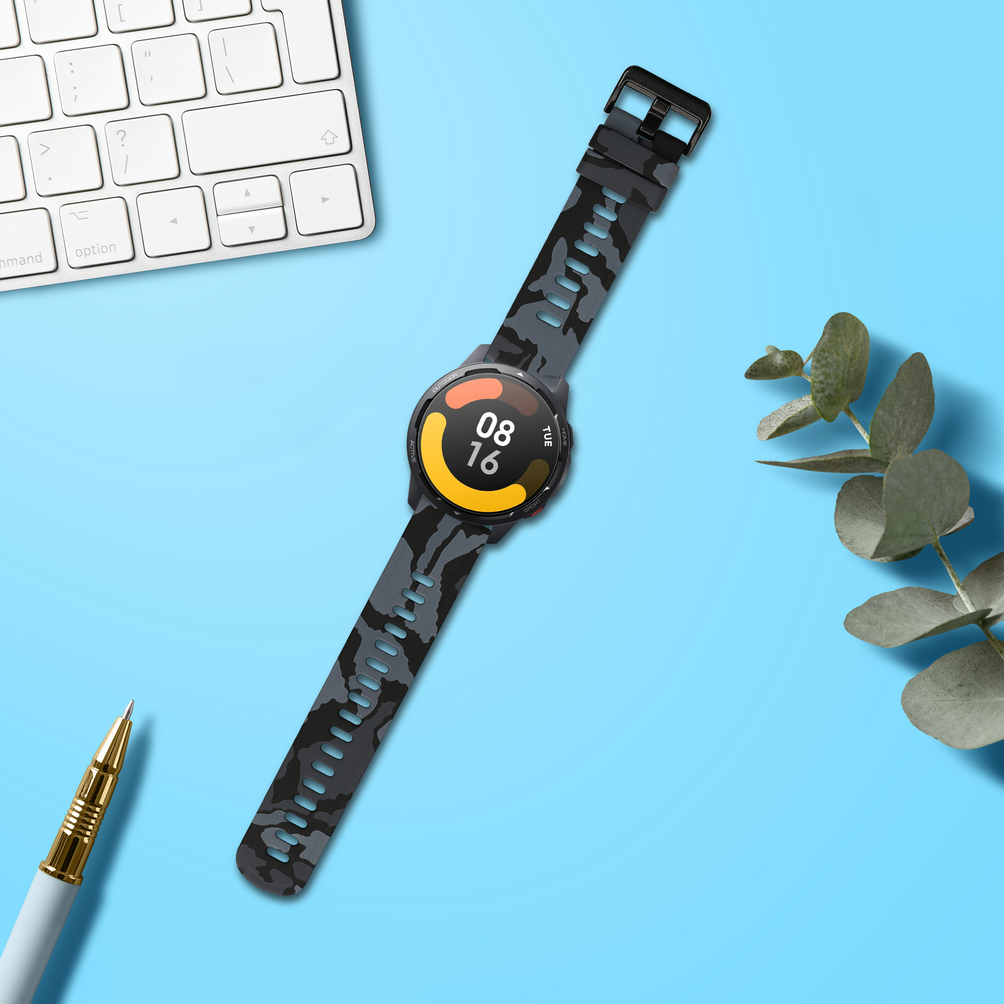 TPU silikonový řemínek pro Xiaomi Watch S4/S4 Sport/S3/S2/Watch S1 Active/Redmi Watch 5 Active kwmobile silikonové - camouflage tmavě šedá / černá / světle šedá