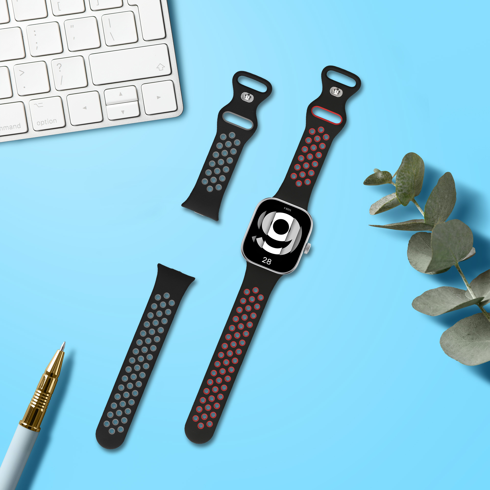 Řemínky pro Xiaomi Redmi Watch 4 kwmobile silikonové - černá / červená / černá / šedá